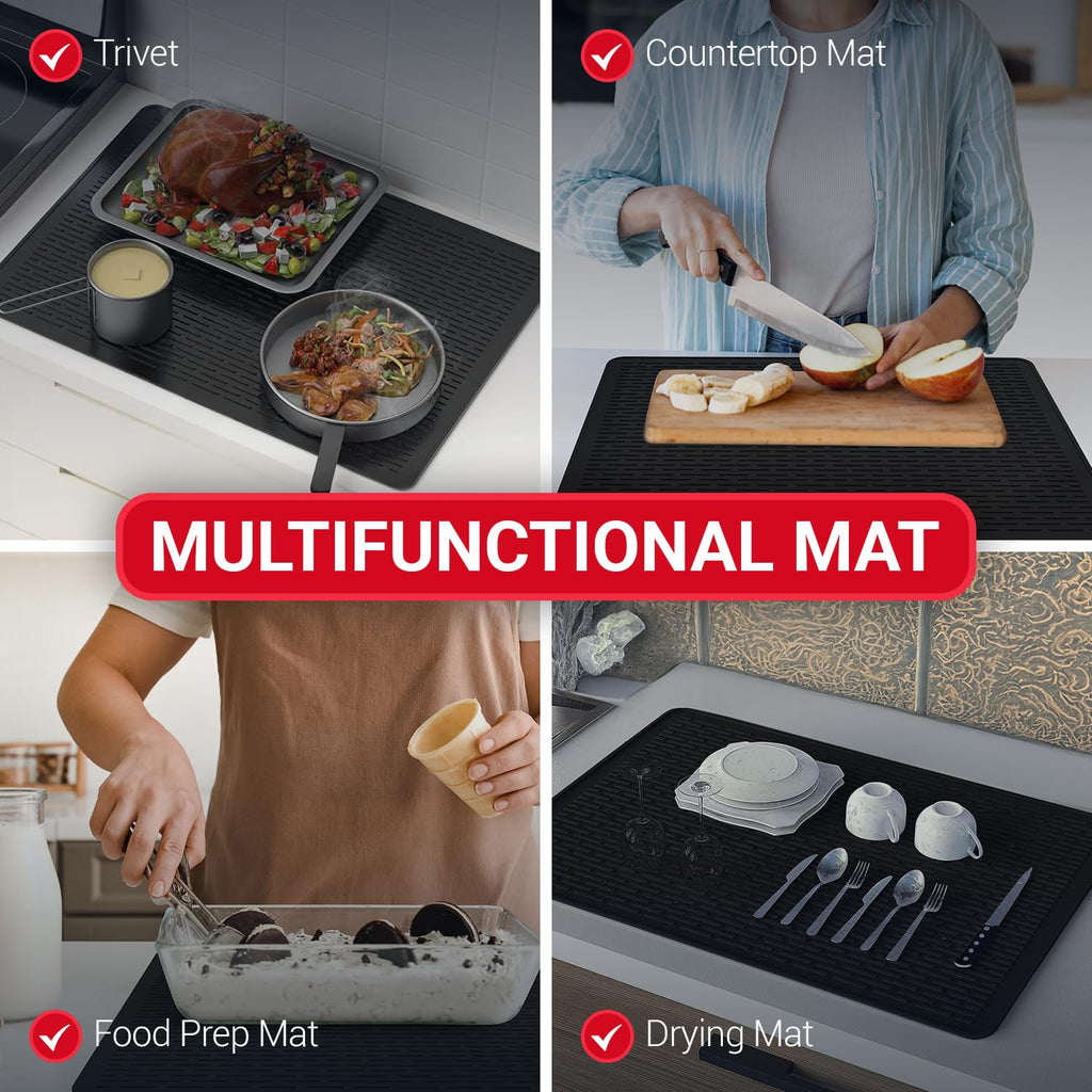 Thick Silicone Stove Top Covers for Electric Stove (28 x 20 Inch) - Silicone Mat for Glass Cooktop, Heat-Resistant Cover Protector, Electric Cooktop Mat with AntiSlip Backing Kitchen Accessory (Black)