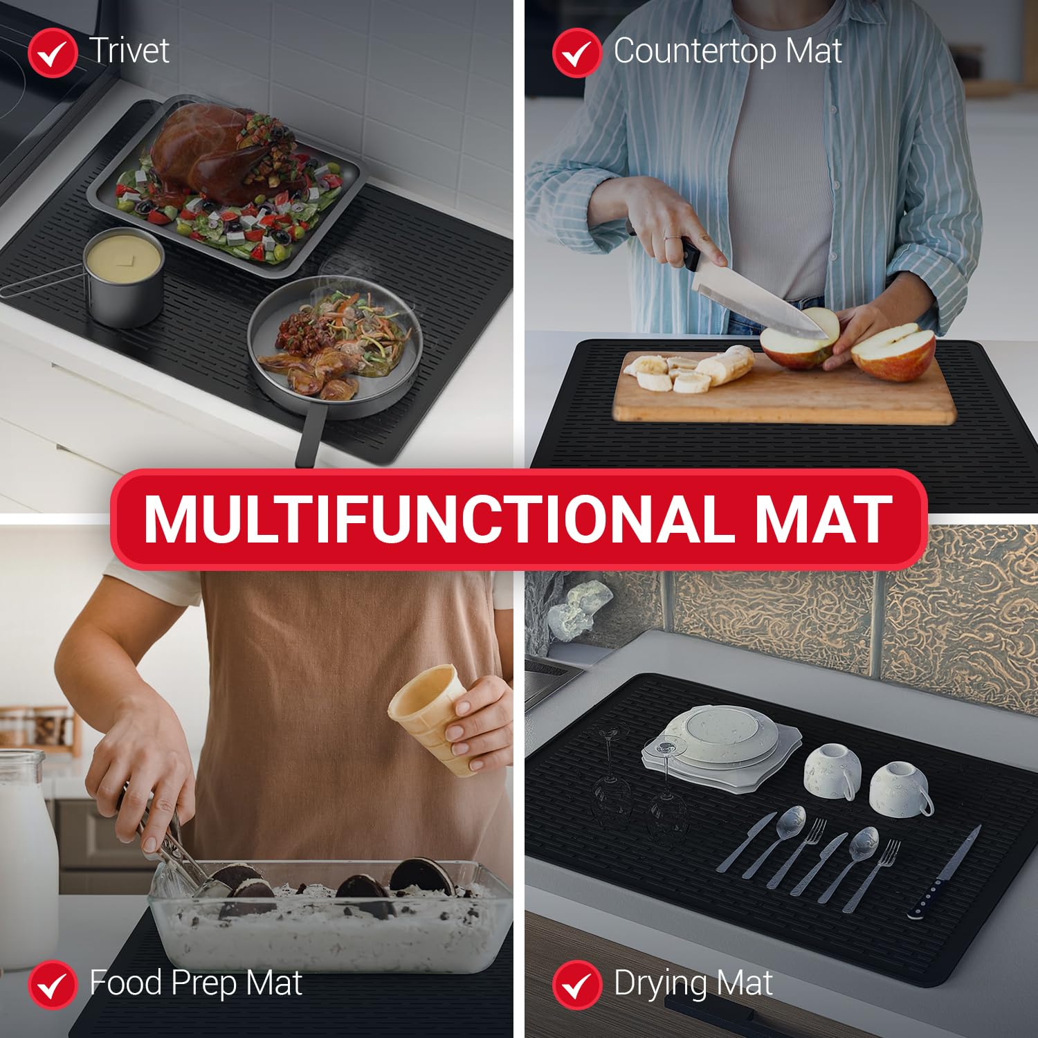 Thick Silicone Stove Top Covers for Electric Stove (28 x 20 Inch) - Silicone Mat for Glass Cooktop, Heat-Resistant Cover Protector, Electric Cooktop Mat with AntiSlip Backing Kitchen Accessory (Black)