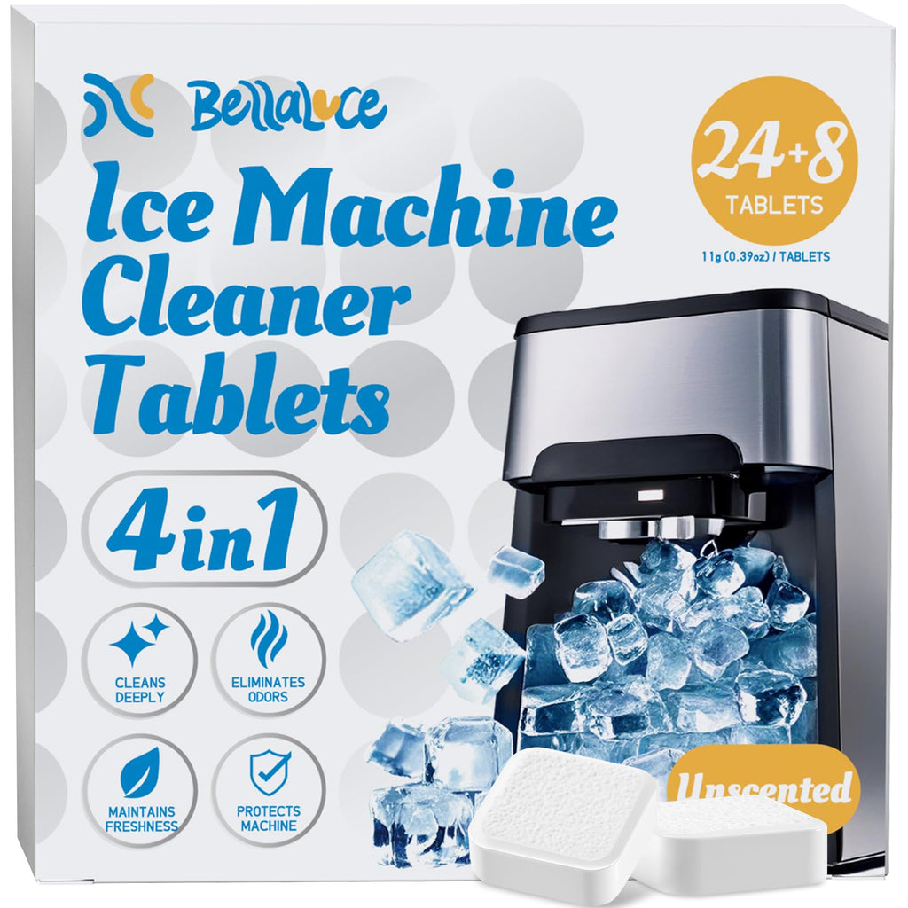 Ice Machine Cleaner Tablets Descaler (32 Pack) – Nickel-Safe Countertop Portable Commercial Ices Maker Cleaning – Remove Hard Water Buildup, Odor-Free, Crystal Clear Ice