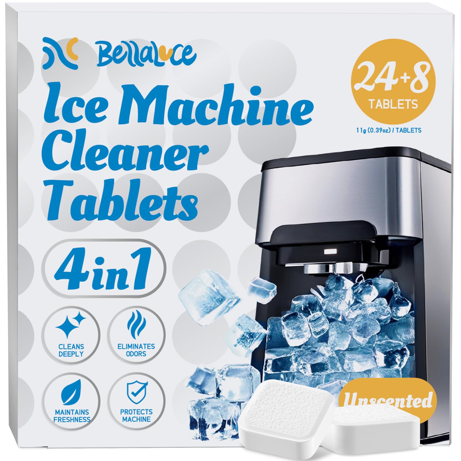 Ice Machine Cleaner Tablets Descaler (32 Pack) – Nickel-Safe Countertop Portable Commercial Ices Maker Cleaning – Remove Hard Water Buildup, Odor-Free, Crystal Clear Ice