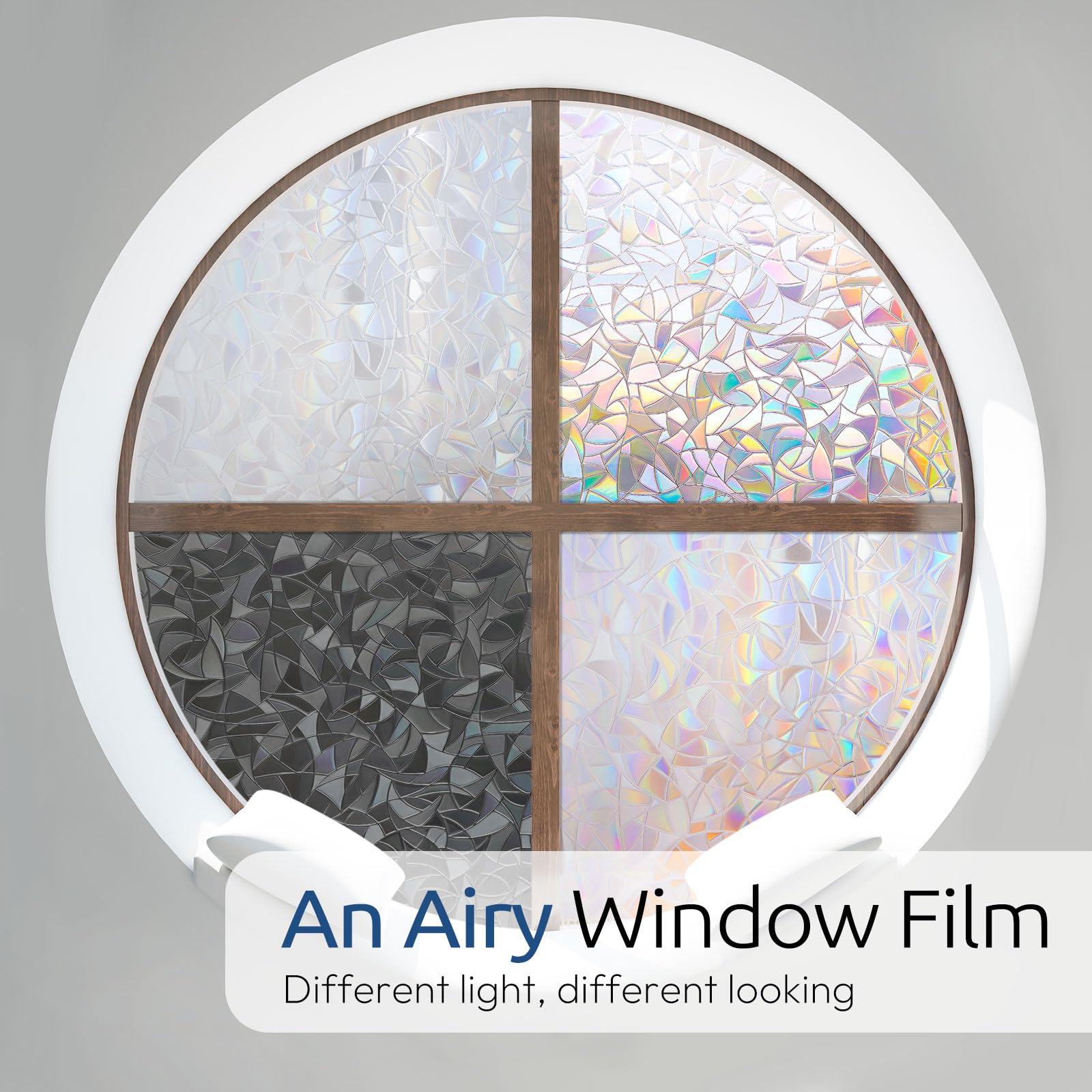 rabbitgoo Rainbow Window Films for Privacy, 3D No Glue Decorative Window Clings, UV Blocking Removable Stained Glass Tint Film, Privacy Glass Stickers for Home Office Door, 44.5X200cm