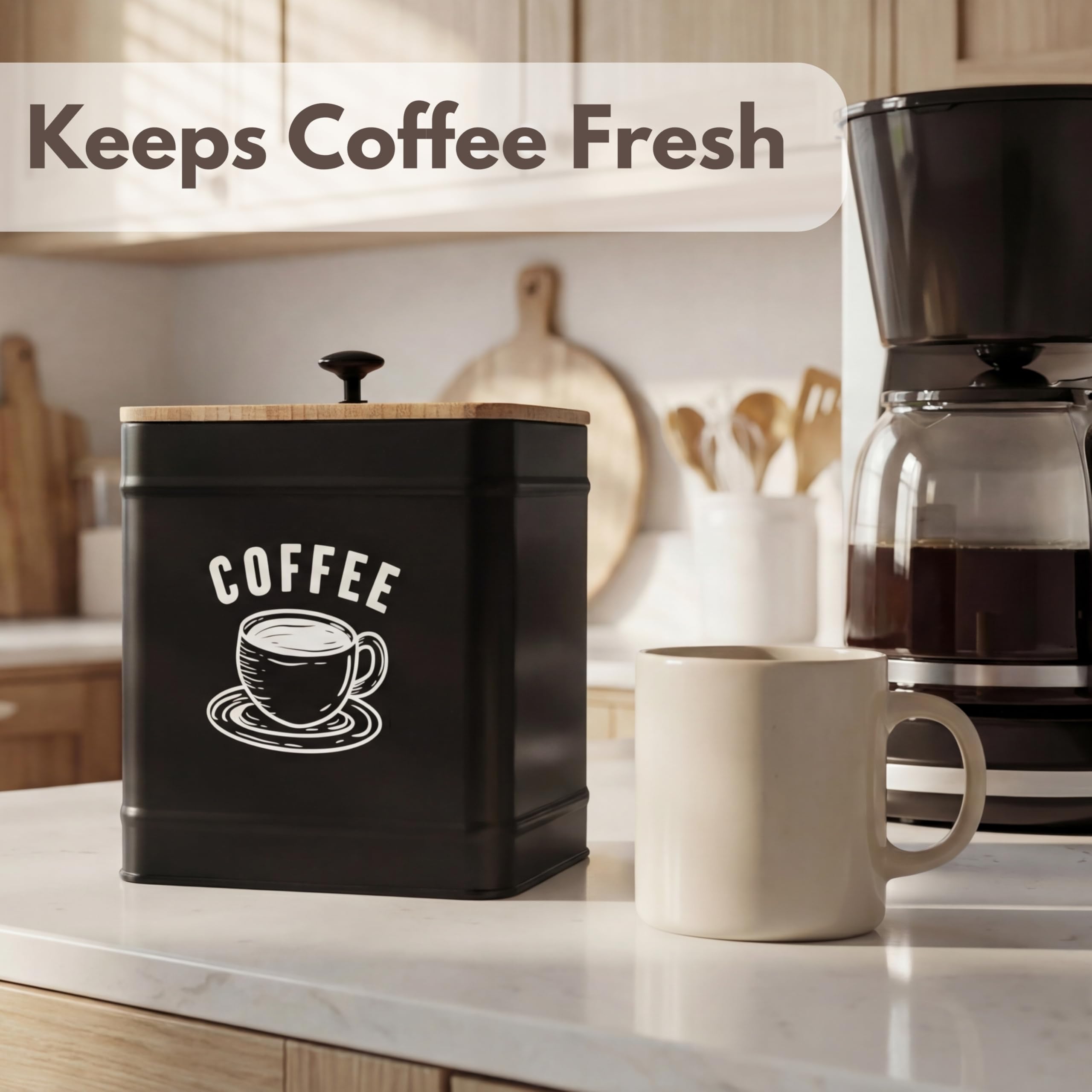 Perfnique Coffee Canister, Coffee Bean Storage Container with Airtight lids, Café Grounds Container, Cafe Jar Cafe Holder, K Cup Holder, Food Storage Container, Farmhouse Kitchen Decor