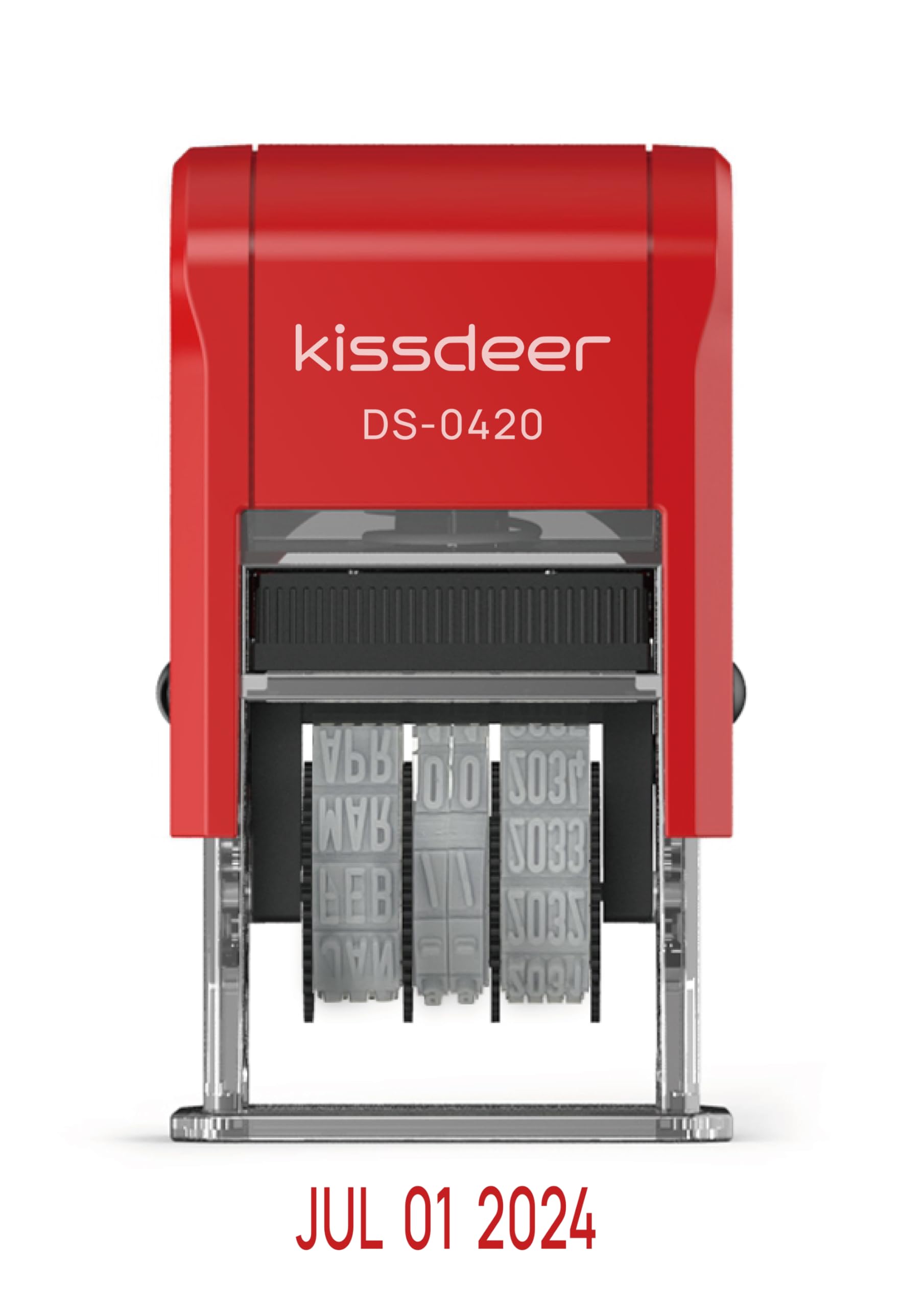 Kissdeer Date Stamp Set (Economy 2-Pack Value Set) – Self-Inking Black & Red Ink Rubber Dater, Large Gear for Clean Hands & Translucent Base for Precise Positioning – Office, Shipping, Teacher Use