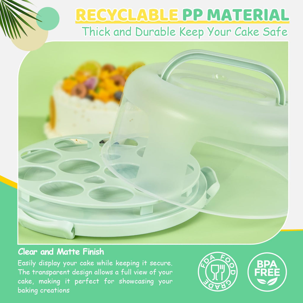 Ohuhu Cake Carrier with Lid and Handle,10 inch BPA-Free Plastic Cake Container for Storage & Transport - Leak-Proof Base, 2 Handles, Ideal Christmas Gift for Bakers, Mom, Party Hosts