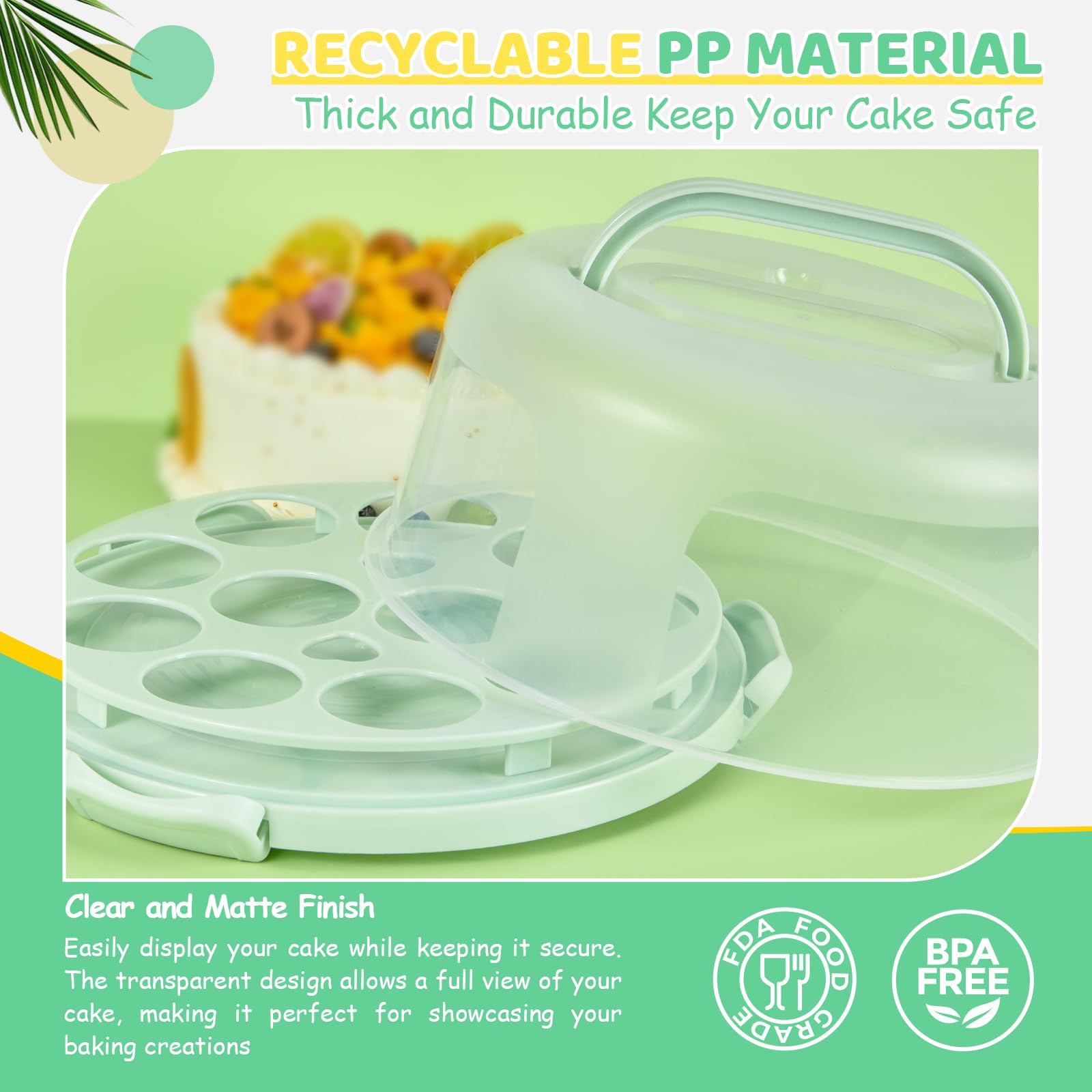 Ohuhu Cake Carrier with Lid and Handle,10 inch BPA-Free Plastic Cake Container for Storage & Transport - Leak-Proof Base, 2 Handles, Ideal Christmas Gift for Bakers, Mom, Party Hosts