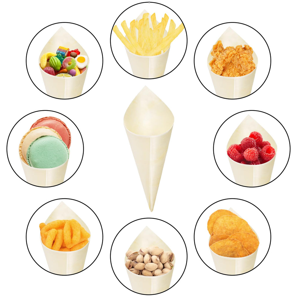 Coloch 200 Piece Disposable Wood Charcuterie Cone, 7 Inch Pinewood Food Cone Cups for Appetizer, Finger Food, Snack, Party, Wedding Catering, Buffet