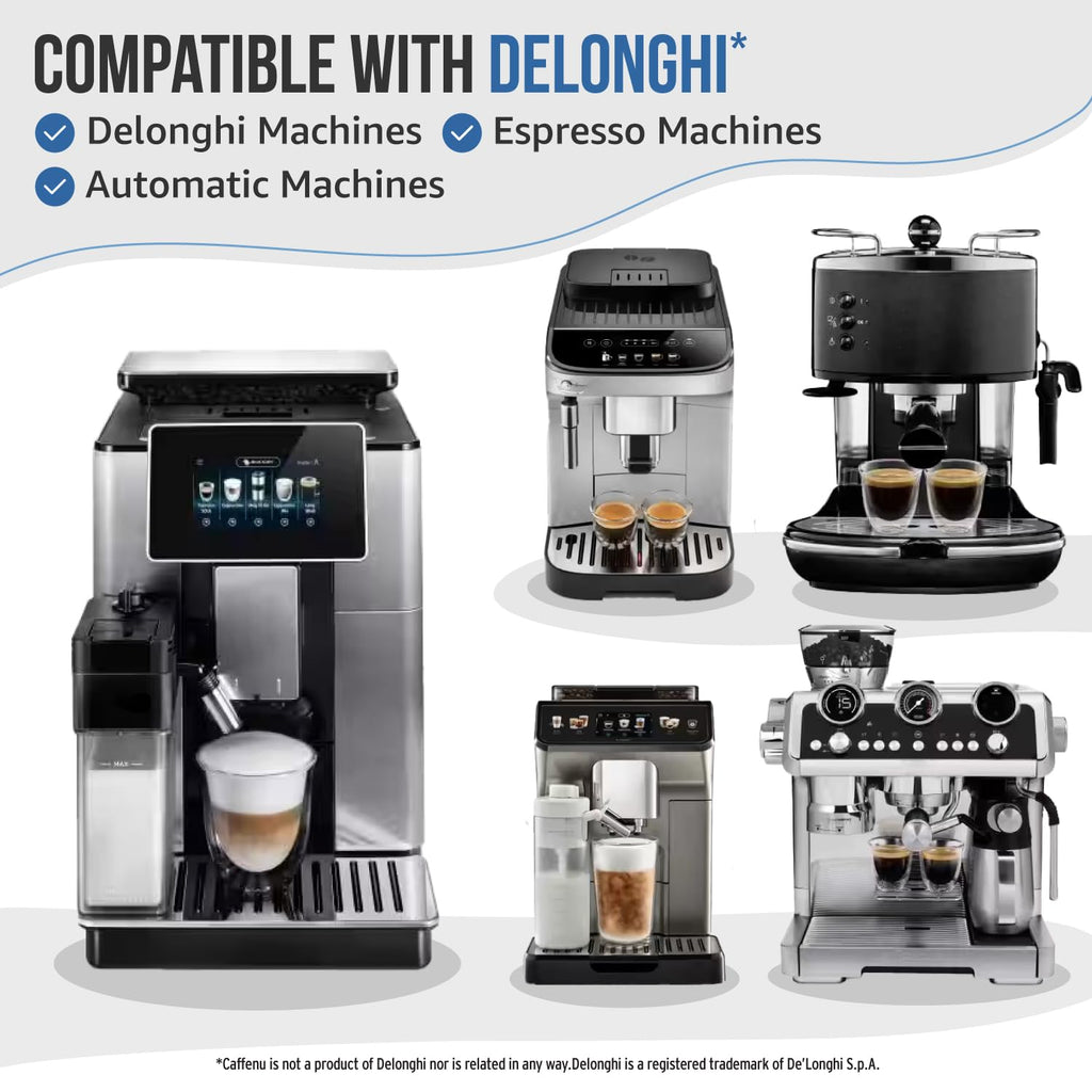 Delonghi Compatible Descaling Solution. 2 Bottles of Descaler Solution. Descaling Kit Removes Limescale For Hotter Coffee. 4 Uses Descaler For Delonghi Coffee Machines.