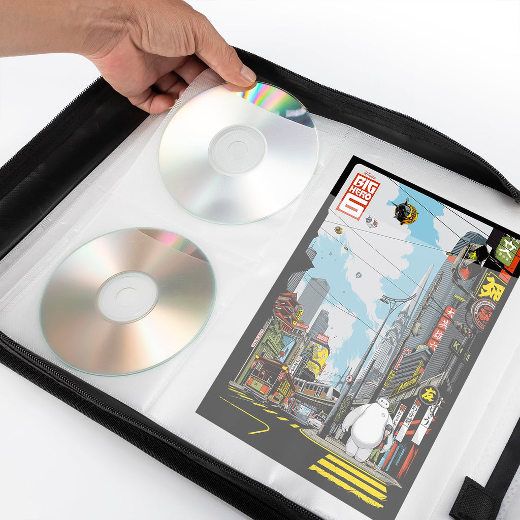 LIOVODE DVD Case 200 DVDs and 100 Booklets, CD Storage Case Holder with Booklet Inserts Binder Blu ray Media Organizer Black CD Wallet for Car (200 Capacity)