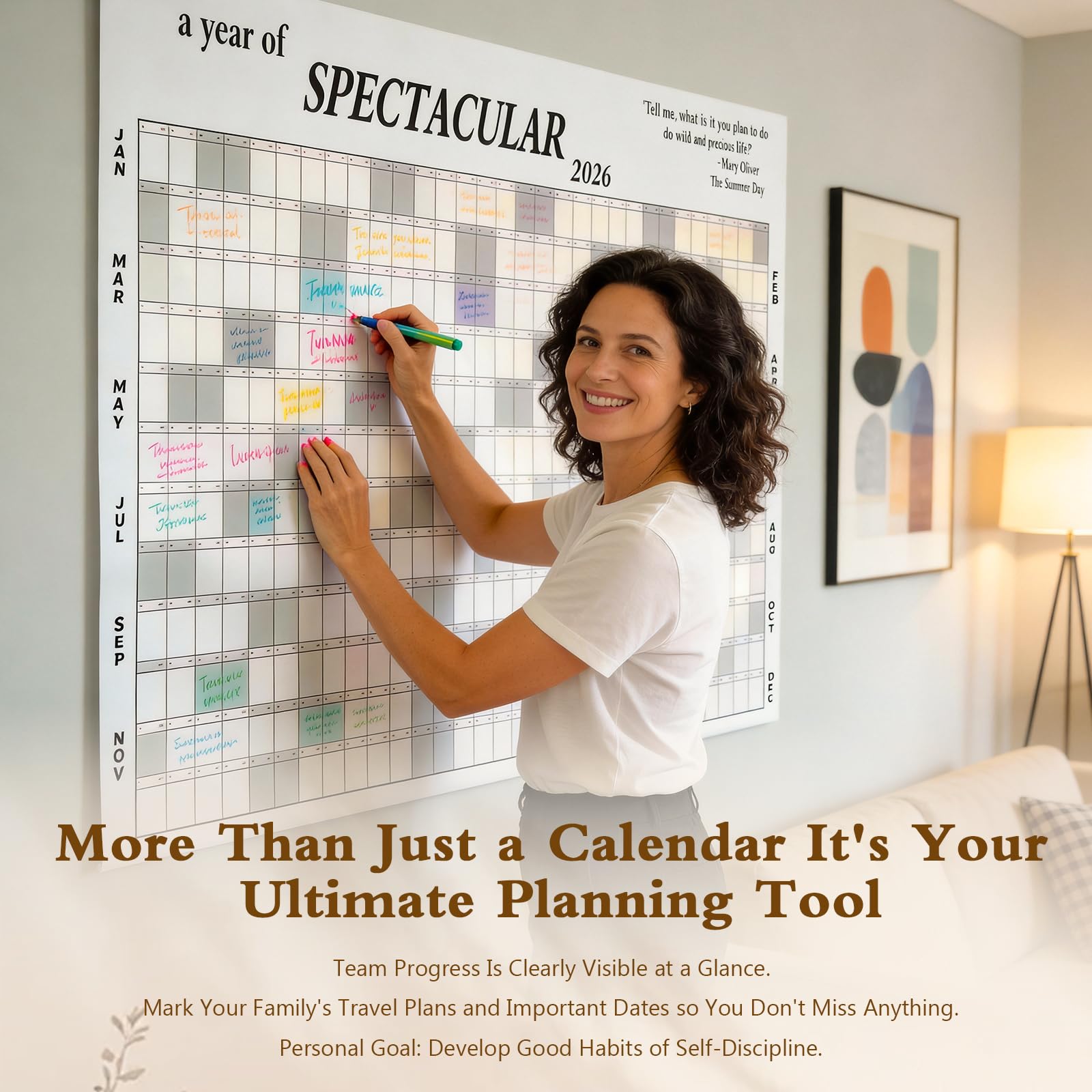 The Big Ass Calendar 2026 Full Year Wall Calendar Dry Erase Yearly Planificateur Familial Giant at a Glance One Page Calendars Small Desk Digital White Board 2026-2027 for Mom or Friends