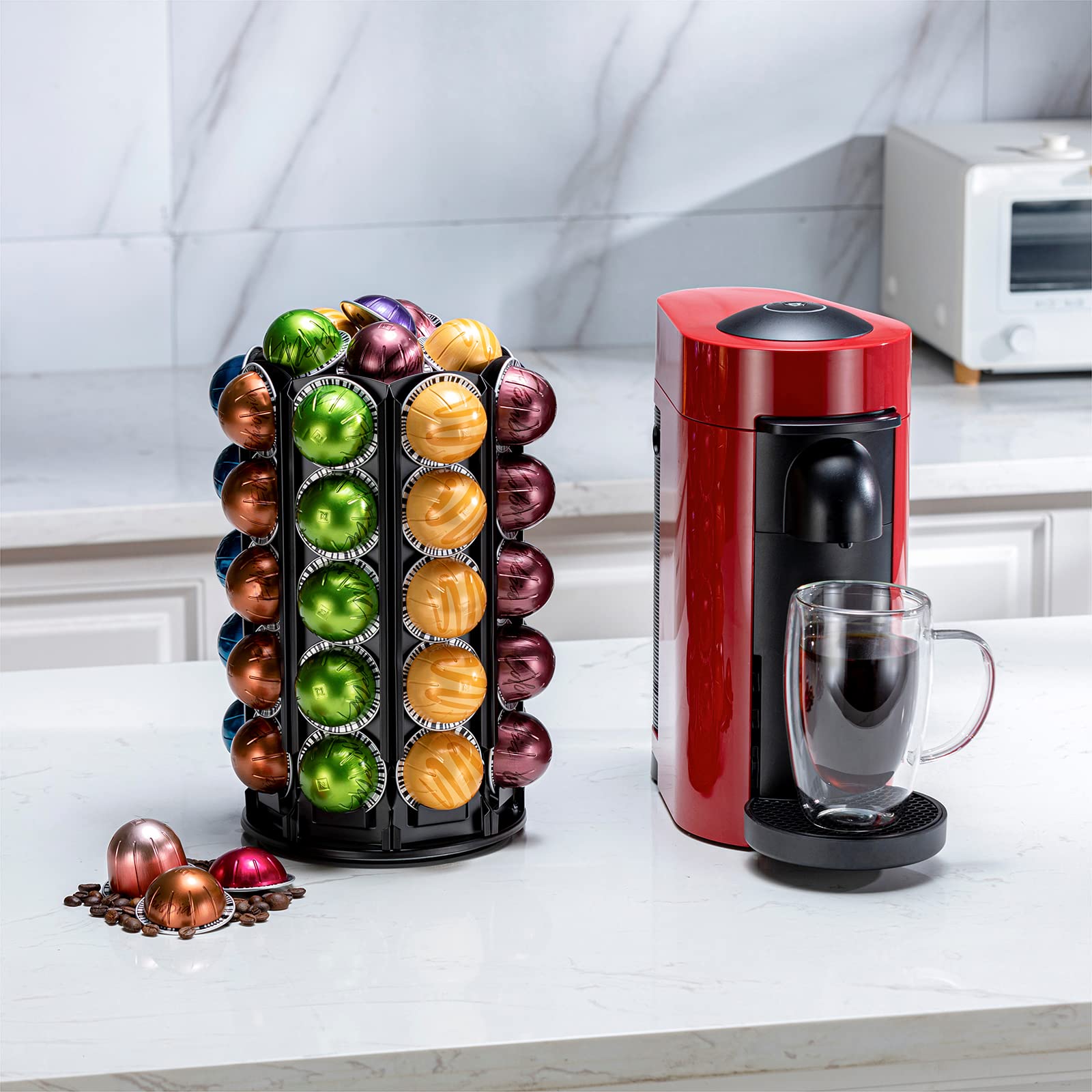 Rice Rat VertuoLine Coffee Pod Carousel Holder (40+ Pods, Black Metal & Rubber, 360° Rotate, Space Saving)
