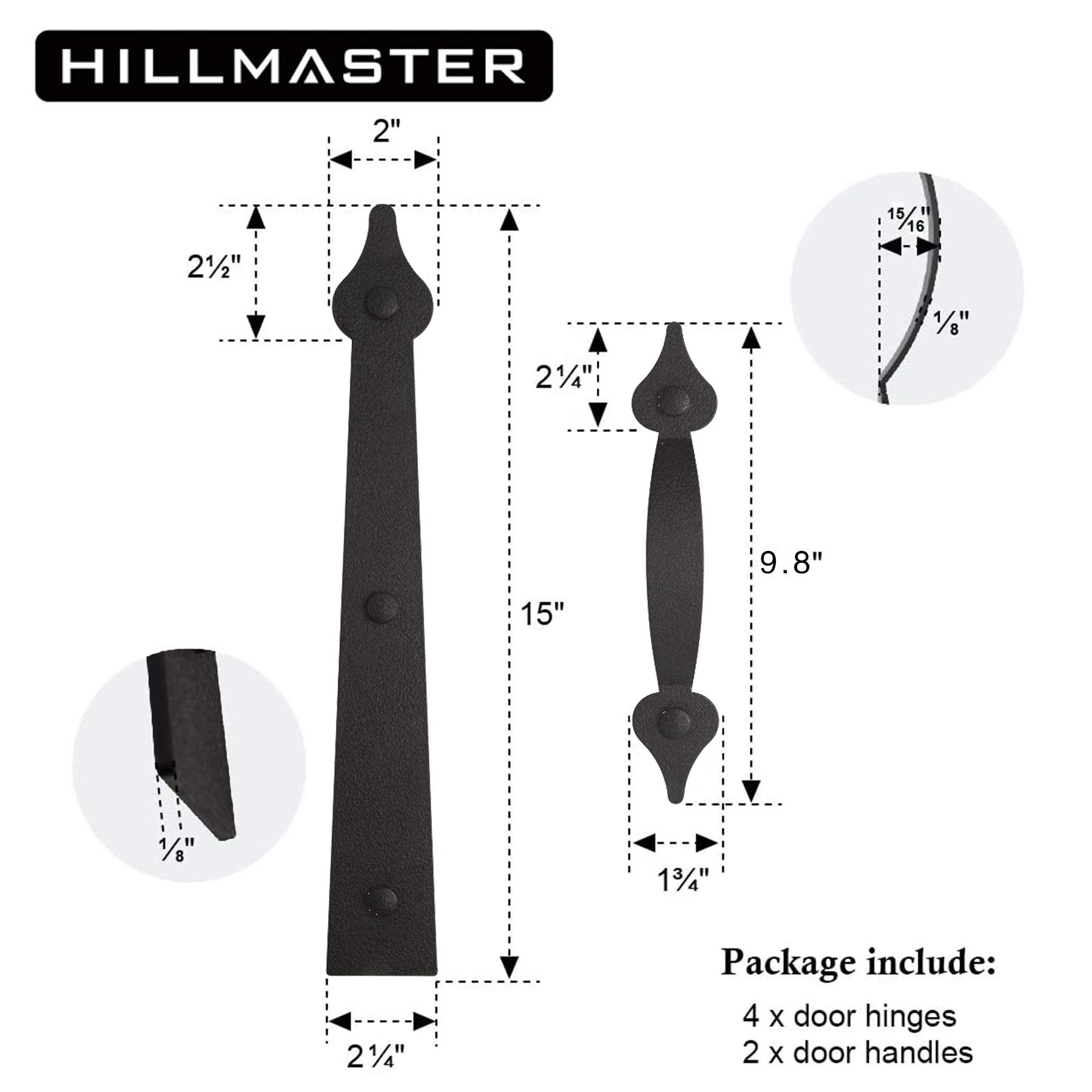 HILLMASTER Decorative Magnetic Garage Door Hinges Hardware, 6 Pieces Garage Door Accents Attractive Curb Appeal Faux Hinges Handles Decor Hardware Kit, Black(4 Hinges+2 Handles)
