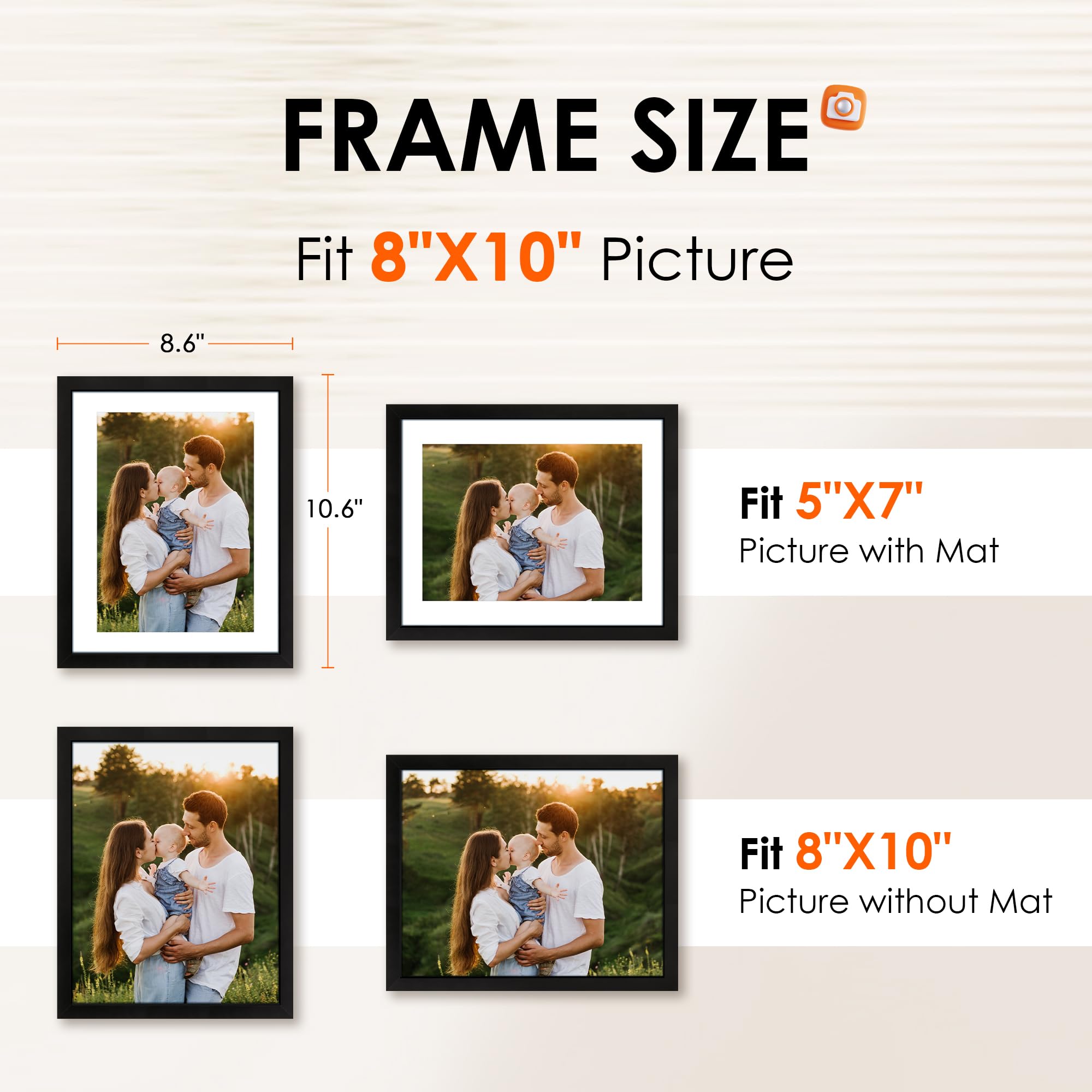 FIXSMITH 8x10 Picture Frame Set of 10, Photo Frame Bulk with HD Plexiglass, Display Pictures 5x7 with Mat or 8x10 Without Mat Multi Picture Frames Collage for Tabletop or Wall Display, Black