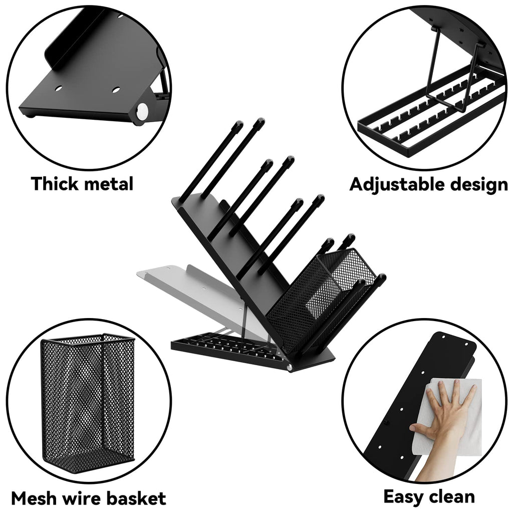 Ovicar Cup and Lid Holder - Adjustable Coffee Cup Holder Organizer 4 Compartment Disposable Cup Dispenser with Coffee Pod Straw Storage Basket for Coffee Station Bar Countertop Breakroom Metal (Black)