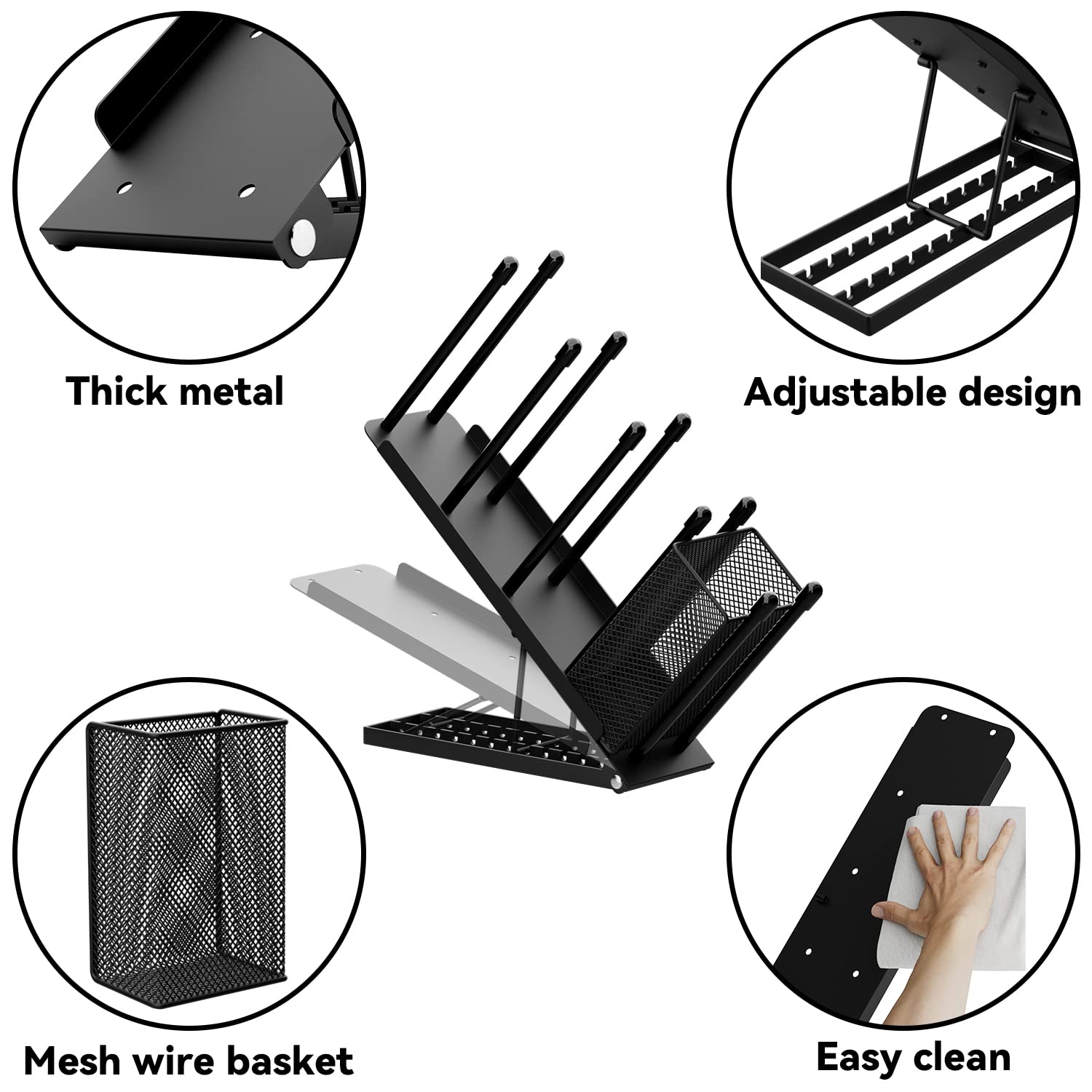 Ovicar Cup and Lid Holder - Adjustable Coffee Cup Holder Organizer 4 Compartment Disposable Cup Dispenser with Coffee Pod Straw Storage Basket for Coffee Station Bar Countertop Breakroom Metal (Black)