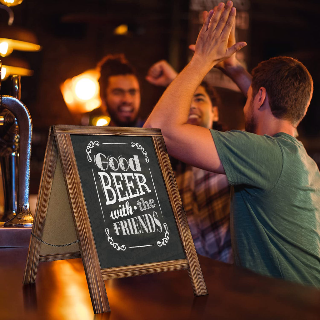 Double Sided Chalkboard Sign Tabletop Chalk Board Easel Sign, 10" x 14" Countertop Rustic Menu Food Board for Kitchen, Bar and Restaurants(Torched Brown)