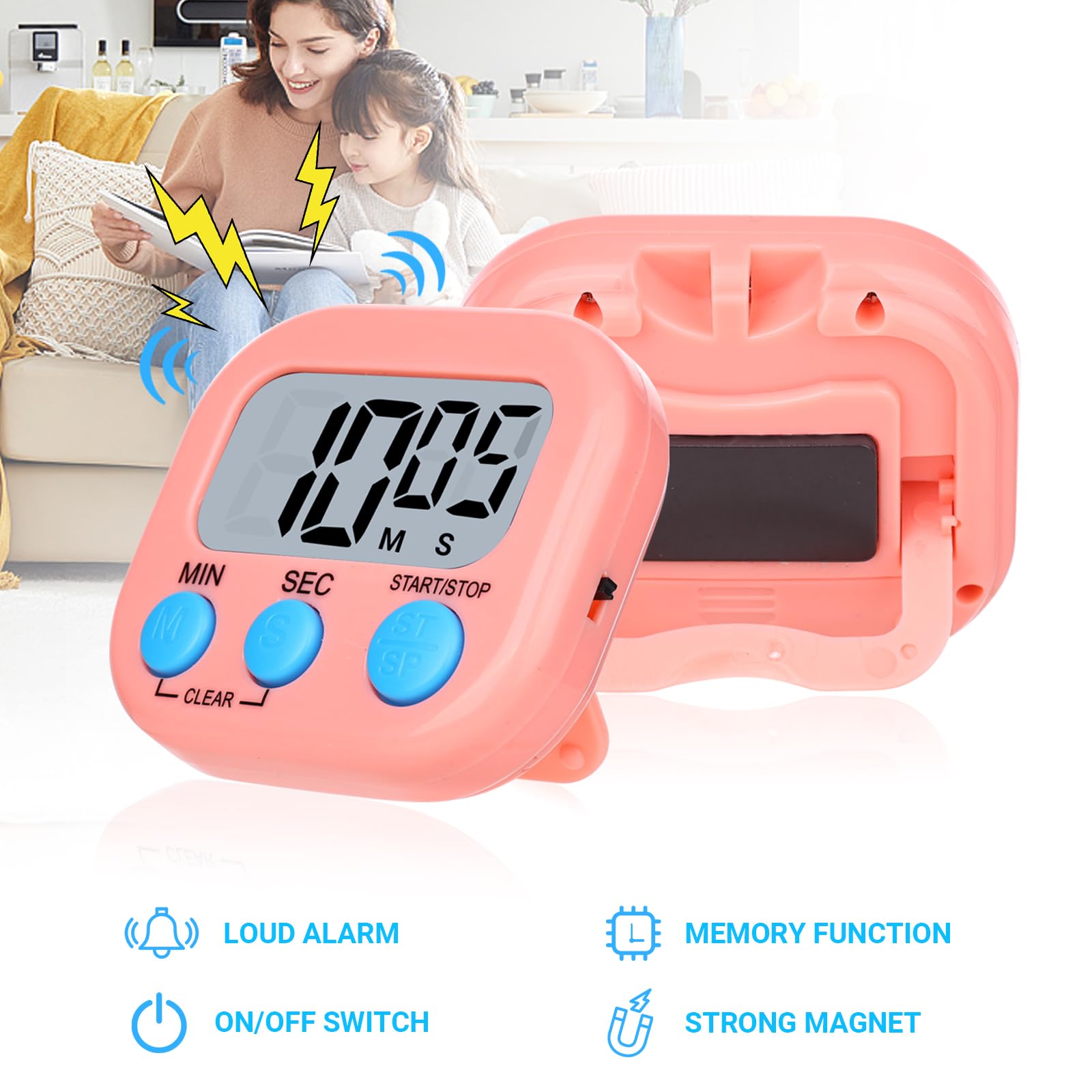 Mwellewm Kitchen Timer 6 Packs Digital Timers for Classroom Small Magnetic Countdown Stopwatch for Cooking Mini Loud Alarm Stop for Kitchen Study Work Baking Sports Games Timer Clock