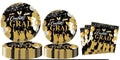 QYCX 72 Pcs Graduation Tableware Graduation Party Decorations Graduation Plates Napkins Cups Congratulation Grad Dinnerware Graduation Decor for 2024 Graduation Party Decorations Black Gold