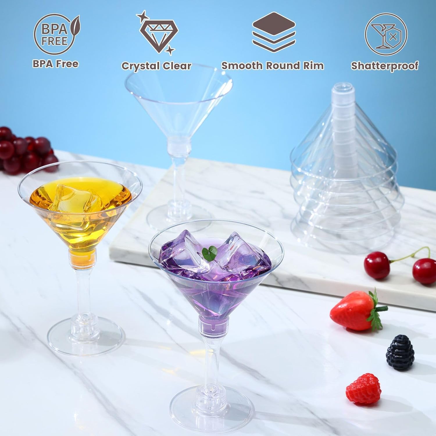 Disposable Martini Glasses,5 Oz,40-Pack,Cocktail Glasses,Plastic Margarita Glasses,Plastic Cocktail Cups for Parties and Events