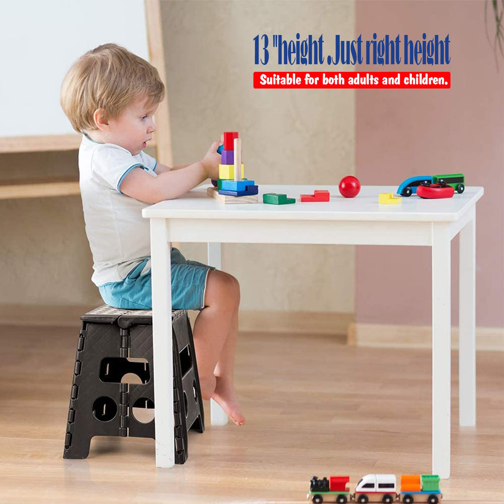 Acko Folding Step Stool 13 inch Heavy Duty Plastic Foldable Step Stool for Adults and Kids, Premium Black Step Stool Toddler, Small Collapsible Fold Up Stepping Stool Kitchen Bathroom Step Stool