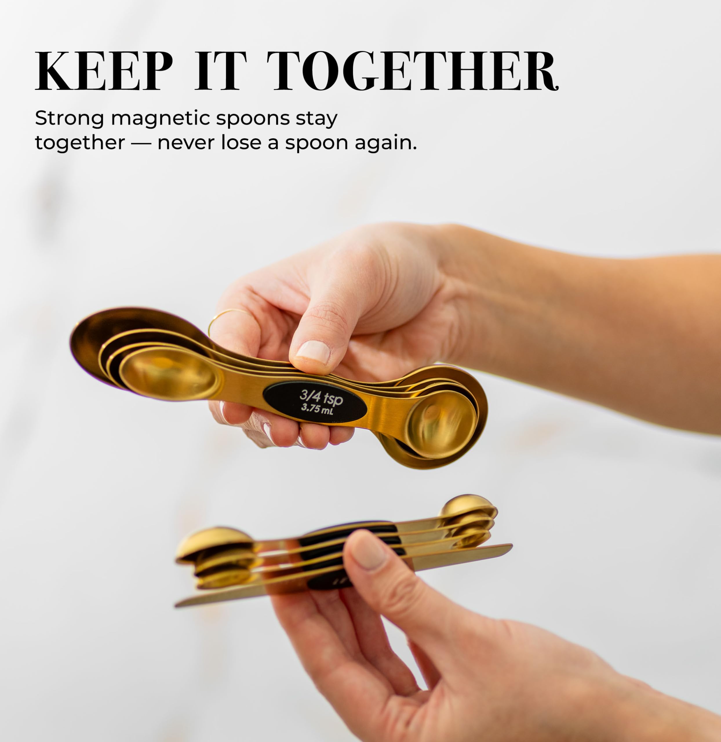 Magnetic Measuring Spoons Set - Stainless Steel Measuring Spoons - Magnetic Measuring Spoon Set, Gold Measuring Spoons Magnetic, Cute Measuring Spoons for Cooking & Baking