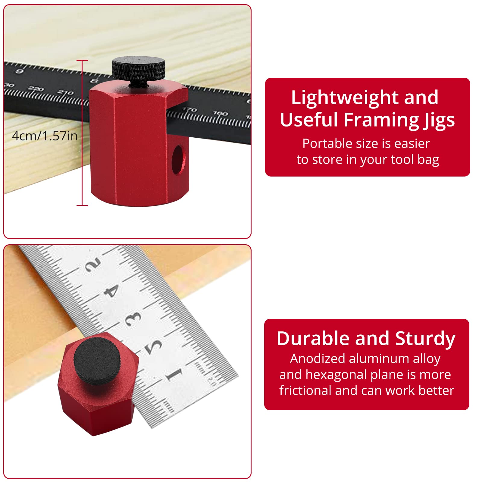 XUNTOP 2PCS Tall Stair Gauges with Storage Bag Framing Jig for Layout Framing Square Attachment Rip Guide Speed Square Jigs