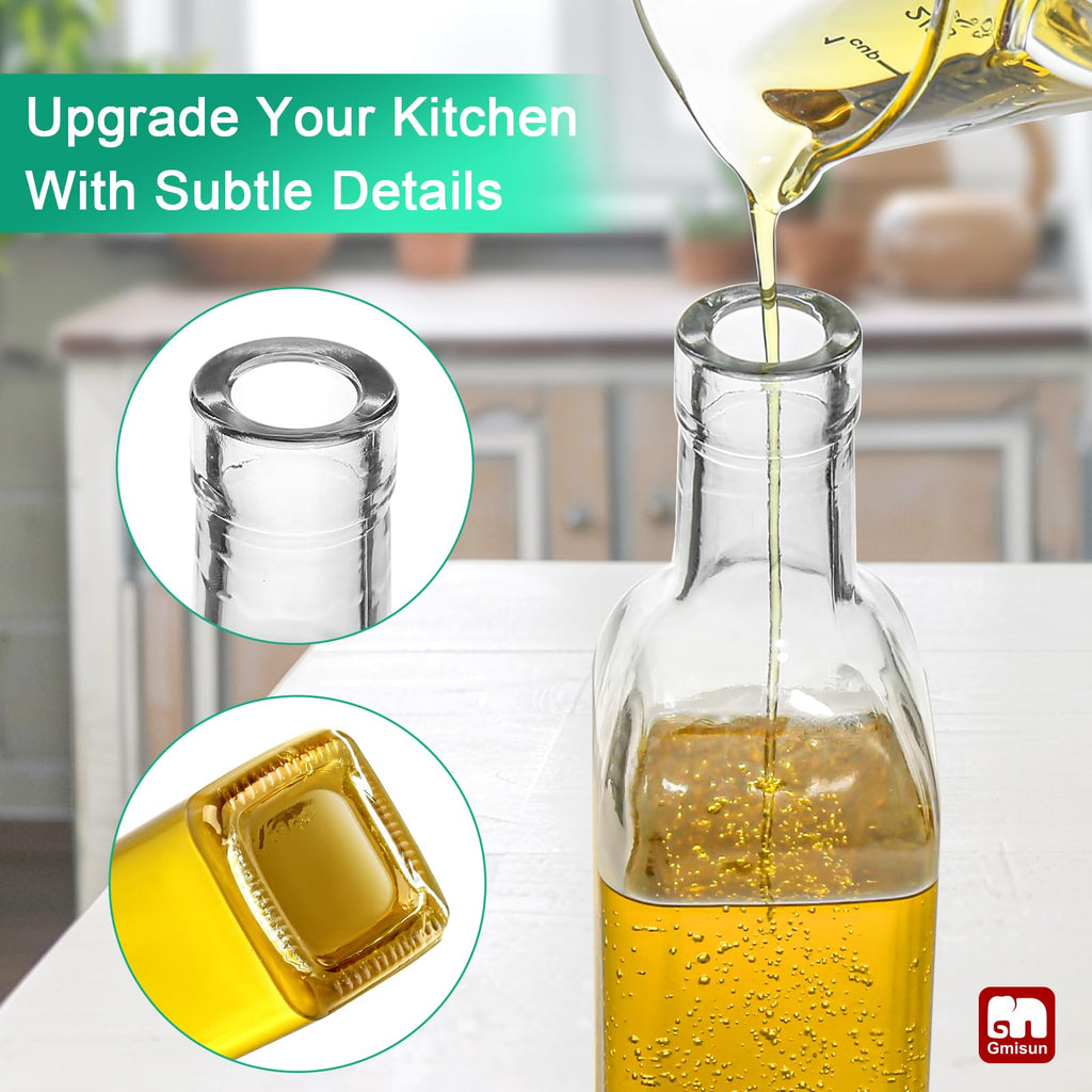 GMISUN Olive Oil Dispenser Bottle, Oil Dispenser Bottle for Kitchen, Cooking Oil and Vinegar Dispenser Set 4 Pack, Glass Oil Container Cruet-Oil Pourer Spout, Funnel and Labels, Clear for Oil, Vinegar