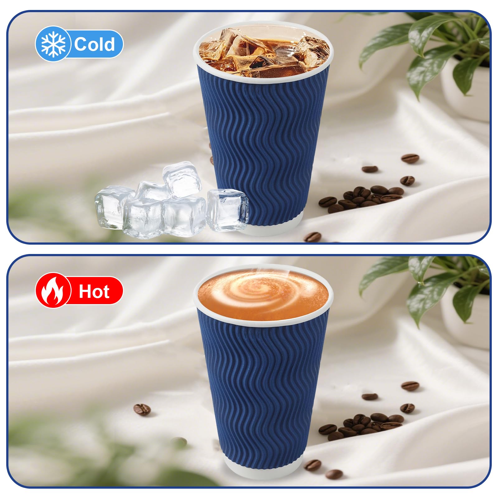 Coffee Cups, RAZCC 100 Pack 16 oz Disposable Insulated Paper Cups, Corrugated Kraft Ripple Wall Cup Suitable for Hot and Cold Drinks
