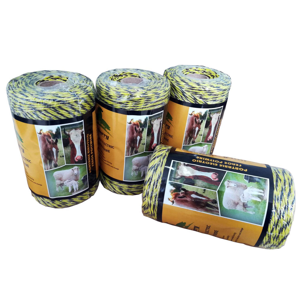 Farmerry Portable Electric Fence Polywire with 6 Conductors, Yellow and Black, 656 Feet, 200 Meters