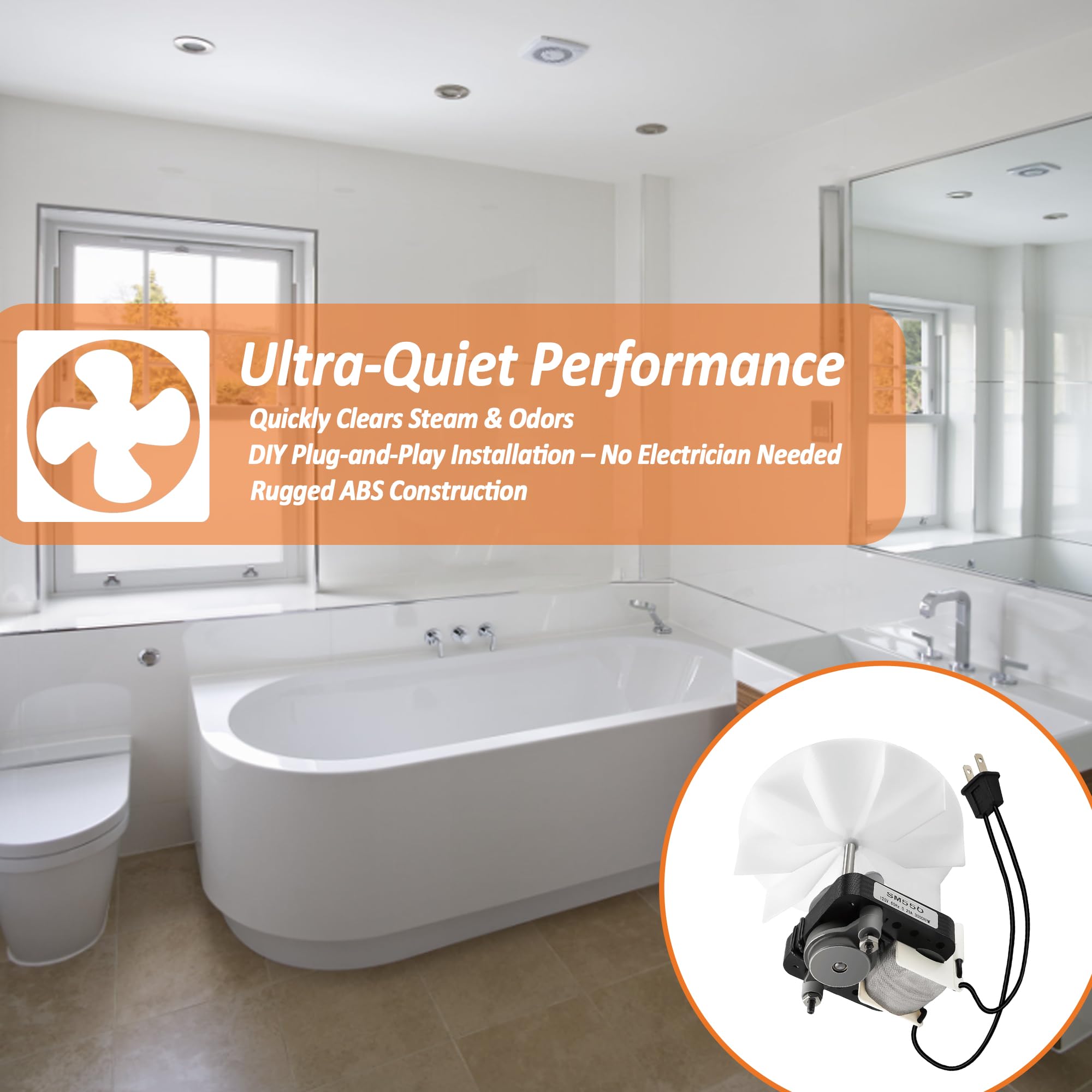 SM550 Universal Bathroom Vent Fan Motor Replacement Kit (50 CFM, 3000 RPM, 120V), Quiet Exhaust Fan Motor (Fits Nutone, Broan, Uppco, Sears 569 & More)