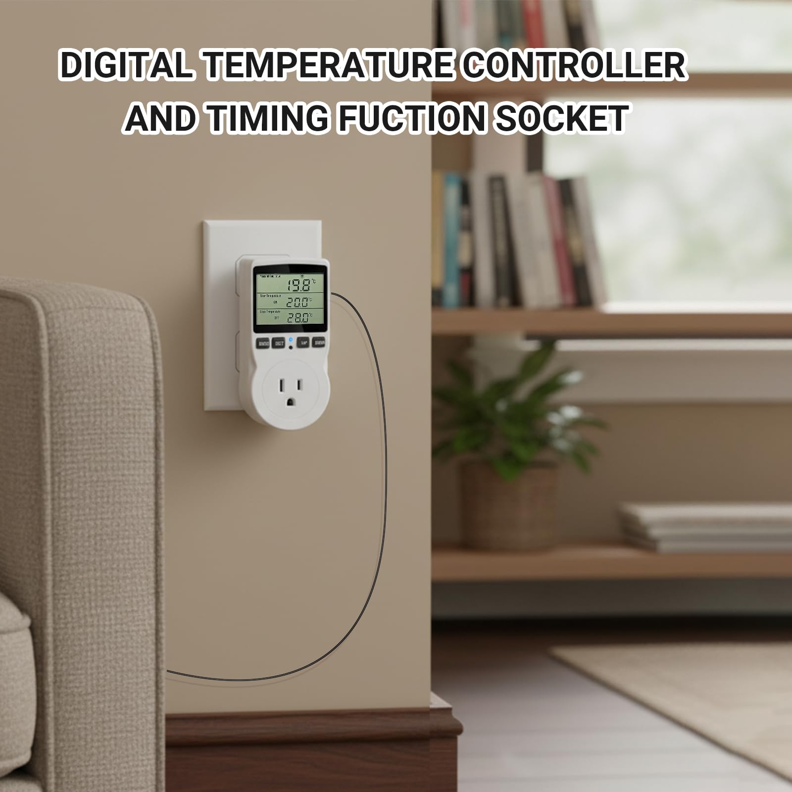 XIBETEO Digital Thermostat Outlet Plug Temperature Controller, Thermostat Reptile -40°C~120°C Hating Cooling Timing Plug with 1.7m Sensor for Greenhouse Incubator Brewing Terrarium 120V 15A 1800W