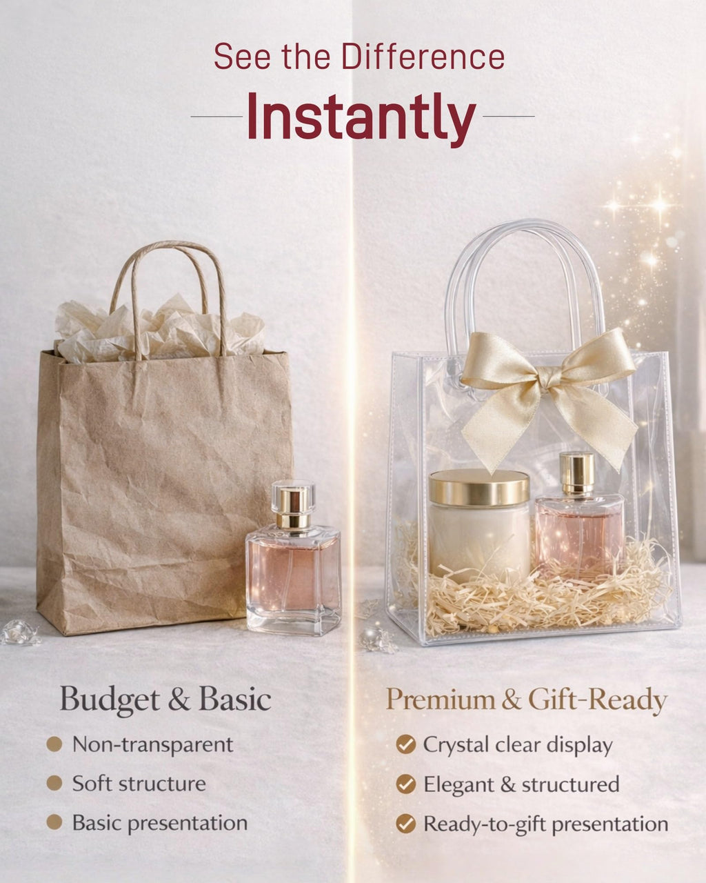 VAGREEZ Clear Gift Bags with Handle and Ribbon 25 Pack | Reusable, Transparent, Assorted Sizes, Bulk Loot Bags | Ideal for Party, Wedding, Birthday, Christmas and Small Business | 7.9"X3.15"X7.9", Small-Size
