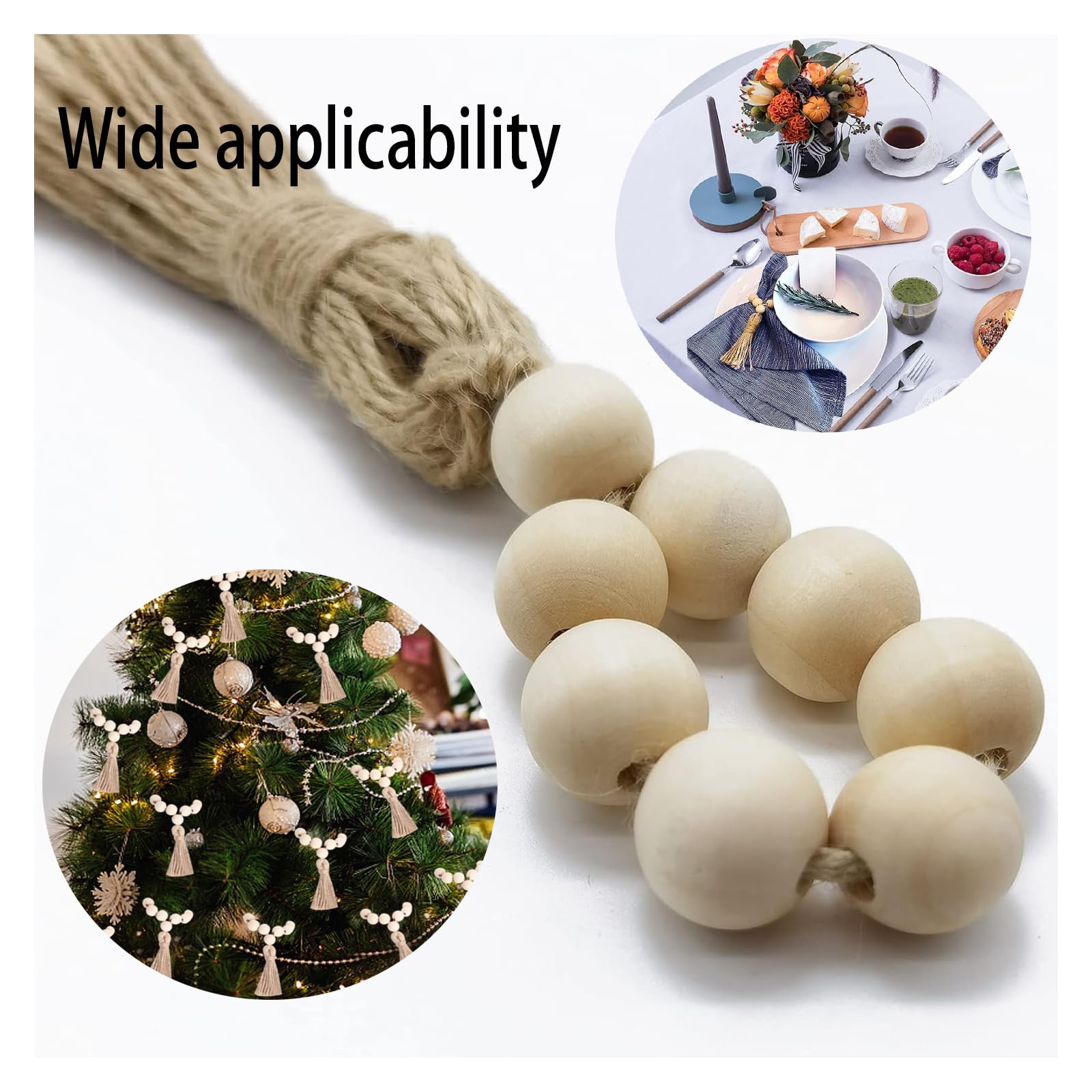 12 pcs Wood Bead Elastic Farmhouse Napkin Rings with Tassel,Elastic Napkin Rings for Wedding Party Home Decoration, Napkin Holders for Dinner Table Decor