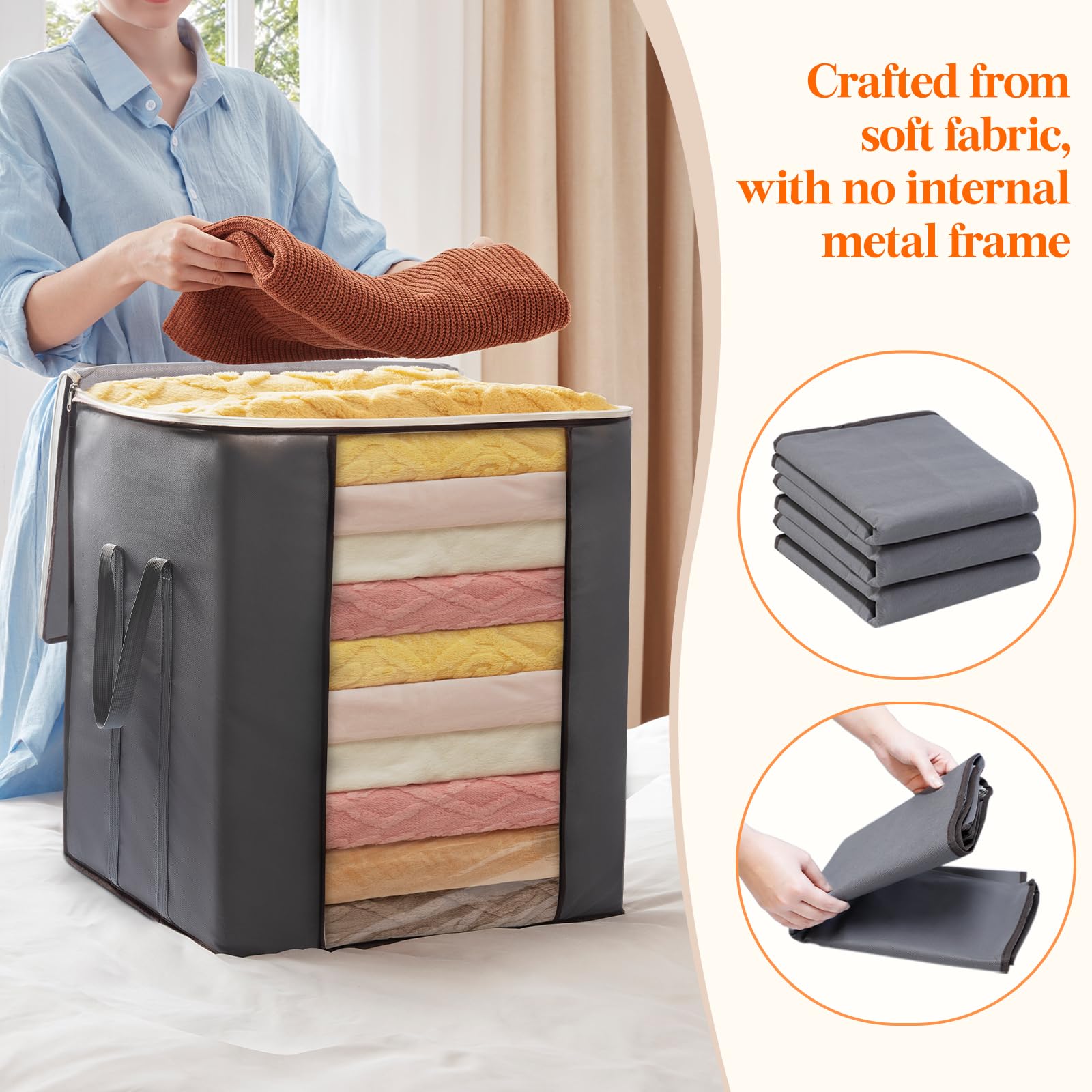 Lifewit 120L Extra Large Blanket Storage Bags, Foldable Clothes Storage Containers with Reinforced Handles, Storage Bin with Lids for King Comforter Bedding Pillow Sheet, 3 Pack
