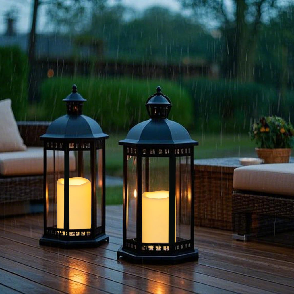 Yakpo 2 Pack 10 x 15 cm Waterproof Outdoor Candles with Timer Battery Operated, Large Outdoor LED Candles with Timer, Plastic Electric Flickering Flameless Pillar Candle for Garden Lantern Decorations