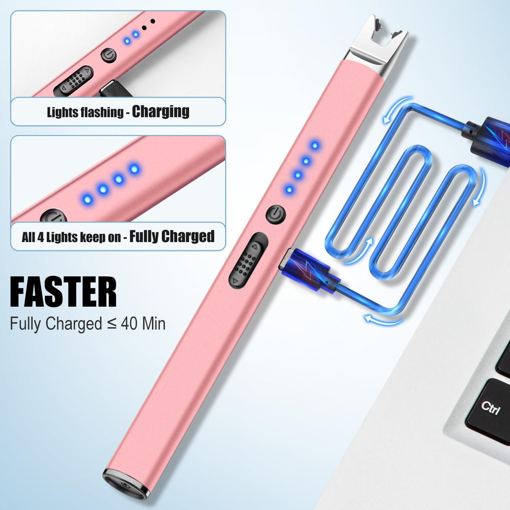 3 Pack Electric Candle Lighter Long Reach, BBQ Lighter USB C Rechargeable, Electronic Windproof Arc Plasma Lighter for Outdoors, Camping, Hiking and Campfire