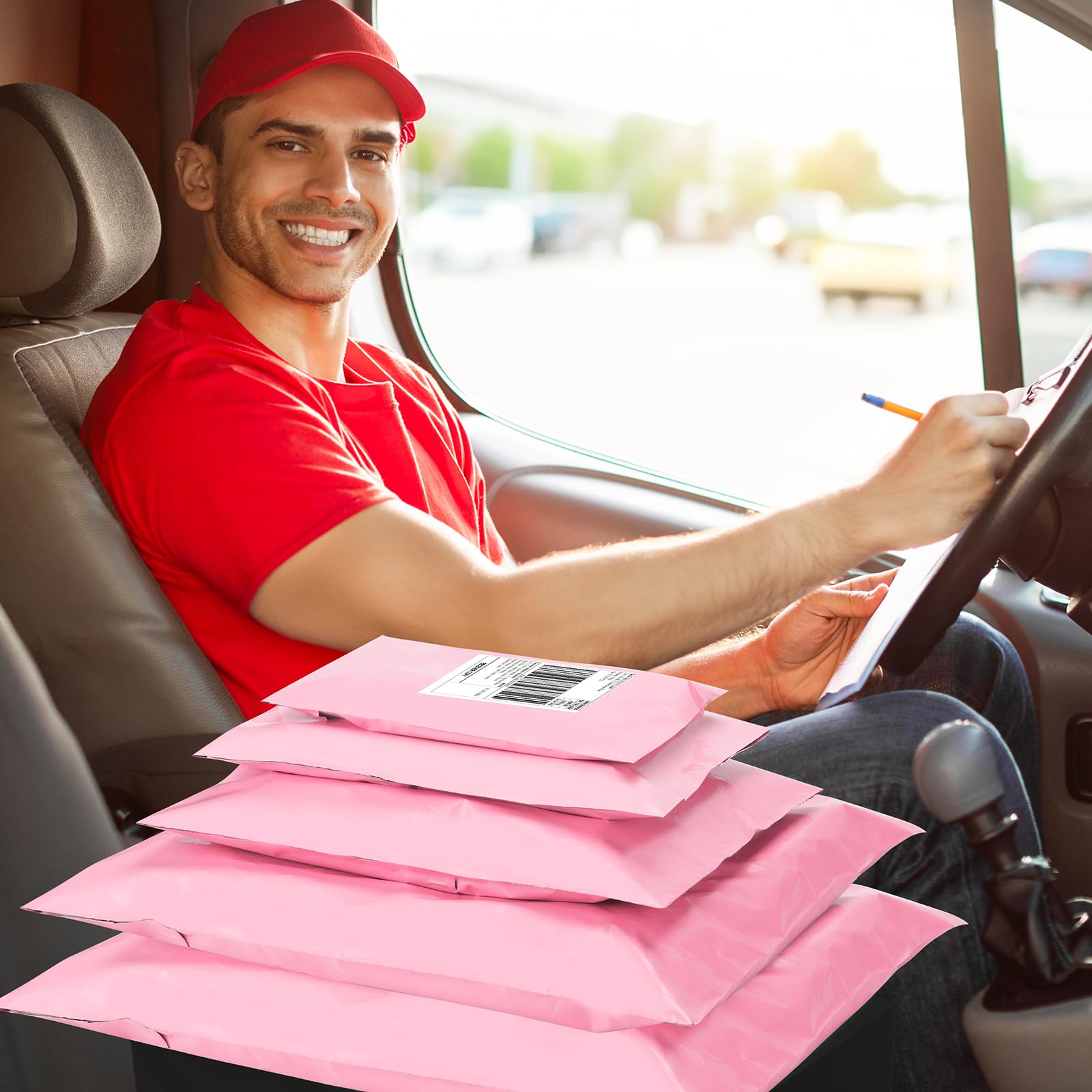 UCGOU 100 Pack Light Pink Poly Mailers Variety Size Pack, 10x13 Inch & 12x15.5 Inch & 14.5x19 Inch &19x24 Inch, 25 PCS Each Shipping Bag, Self-Sealing Adhesive Mailer Assorted Size for Small Business