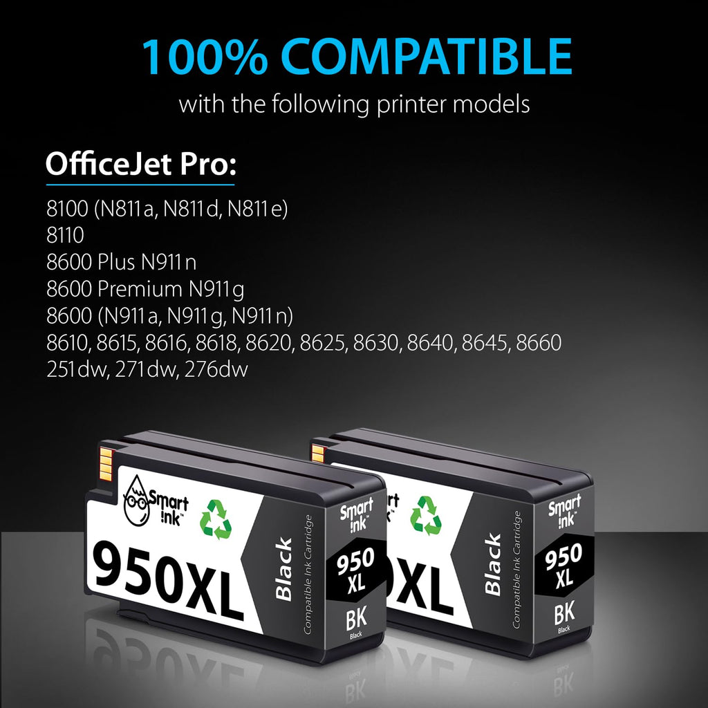 Smart Ink Compatible Ink Cartridge Replacement for HP 950XL 950 XL (Black, 2 Combo Pack) to use with 8610 8600 8620 8630 8615 8100 8110 8616 8625 8640 8660 251dw 271dw 276dw