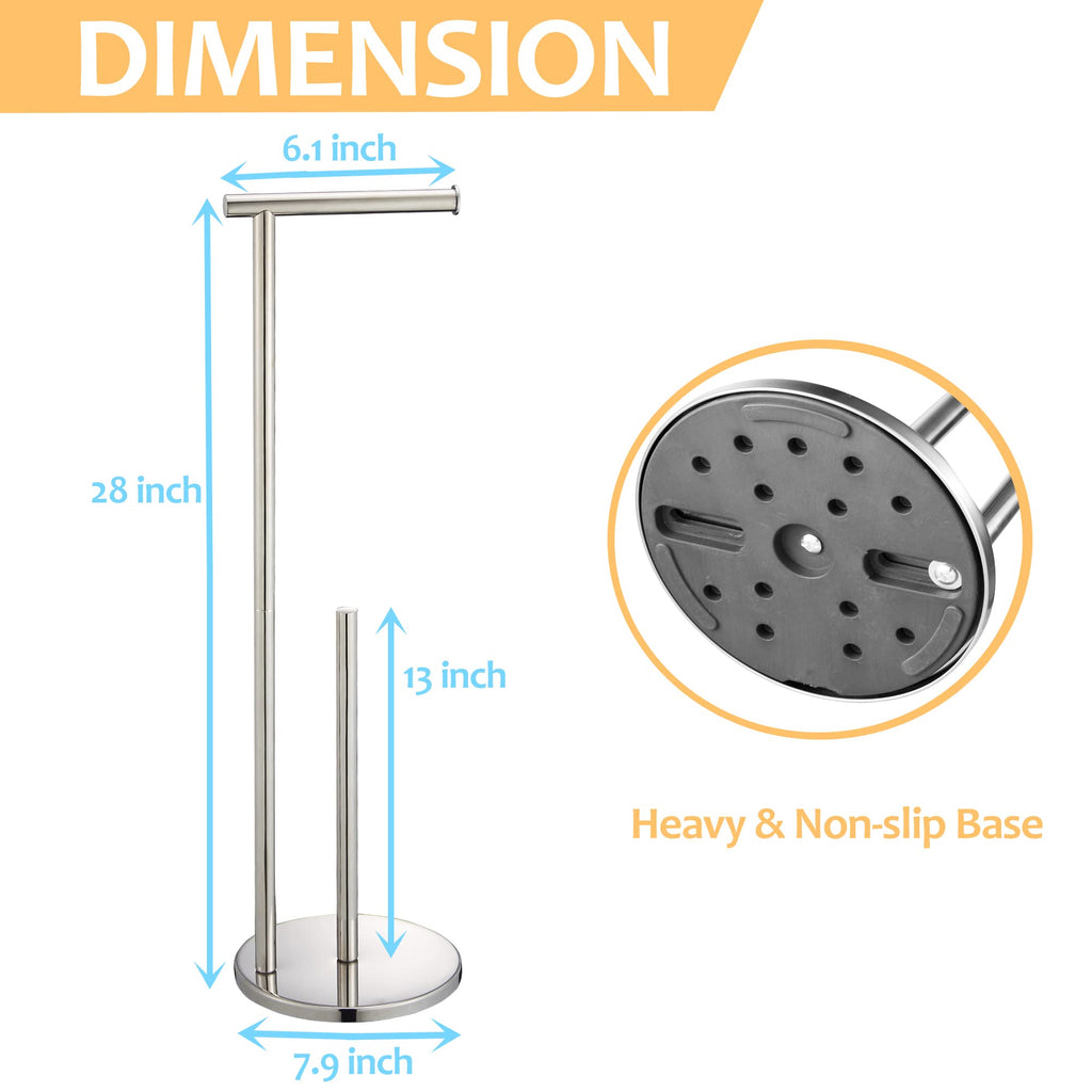 Toilet Paper Holder Free Standing, Stainless Steel Tissue Roll Toilet Paper Stand with Weighted Base for Bathroom, DECULTTR