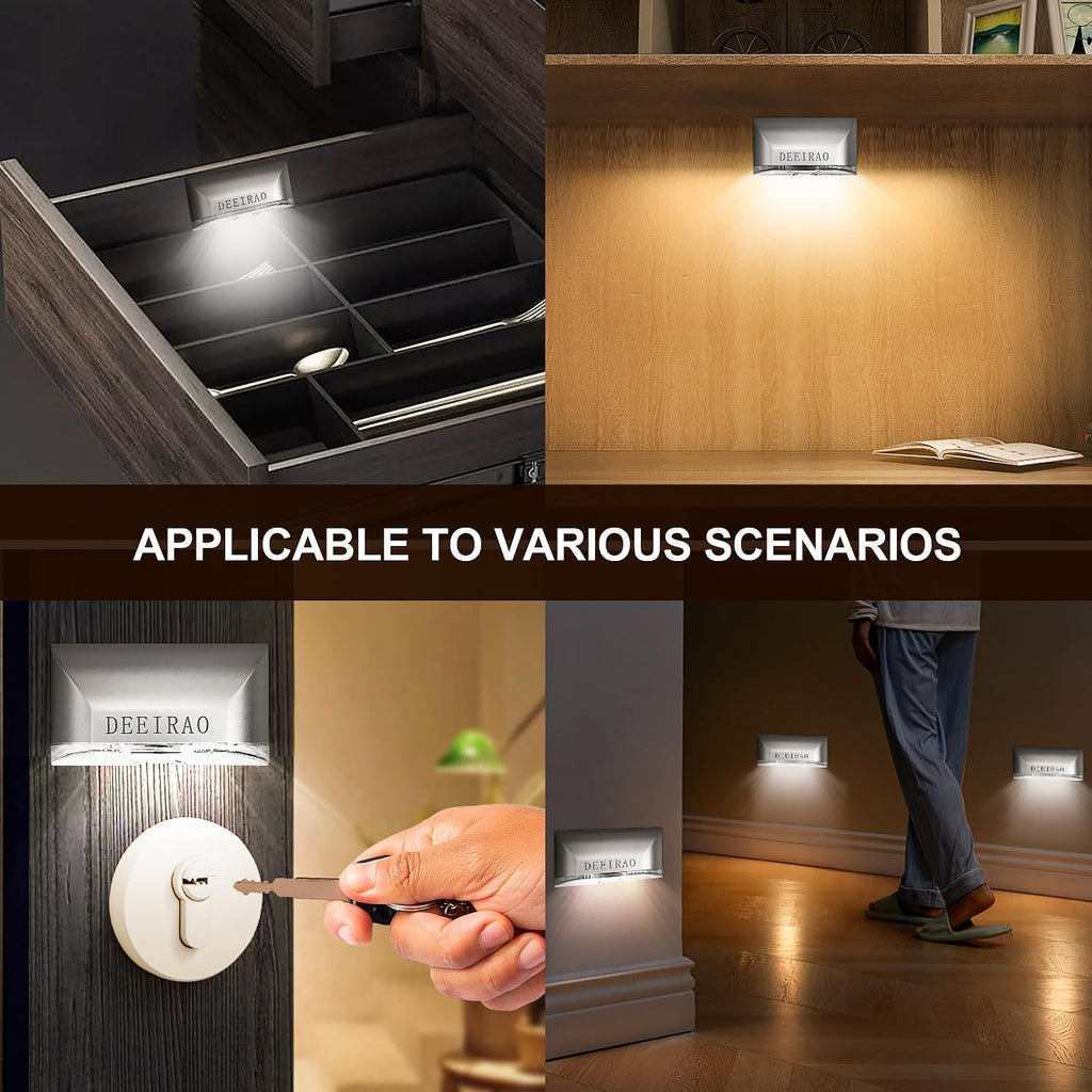 DEEIRAO Home Keyhole Infrared PIR Wireless Auto Sensor Motion Detector LED Light lamp for Kitchen Hallway Stairway Silver