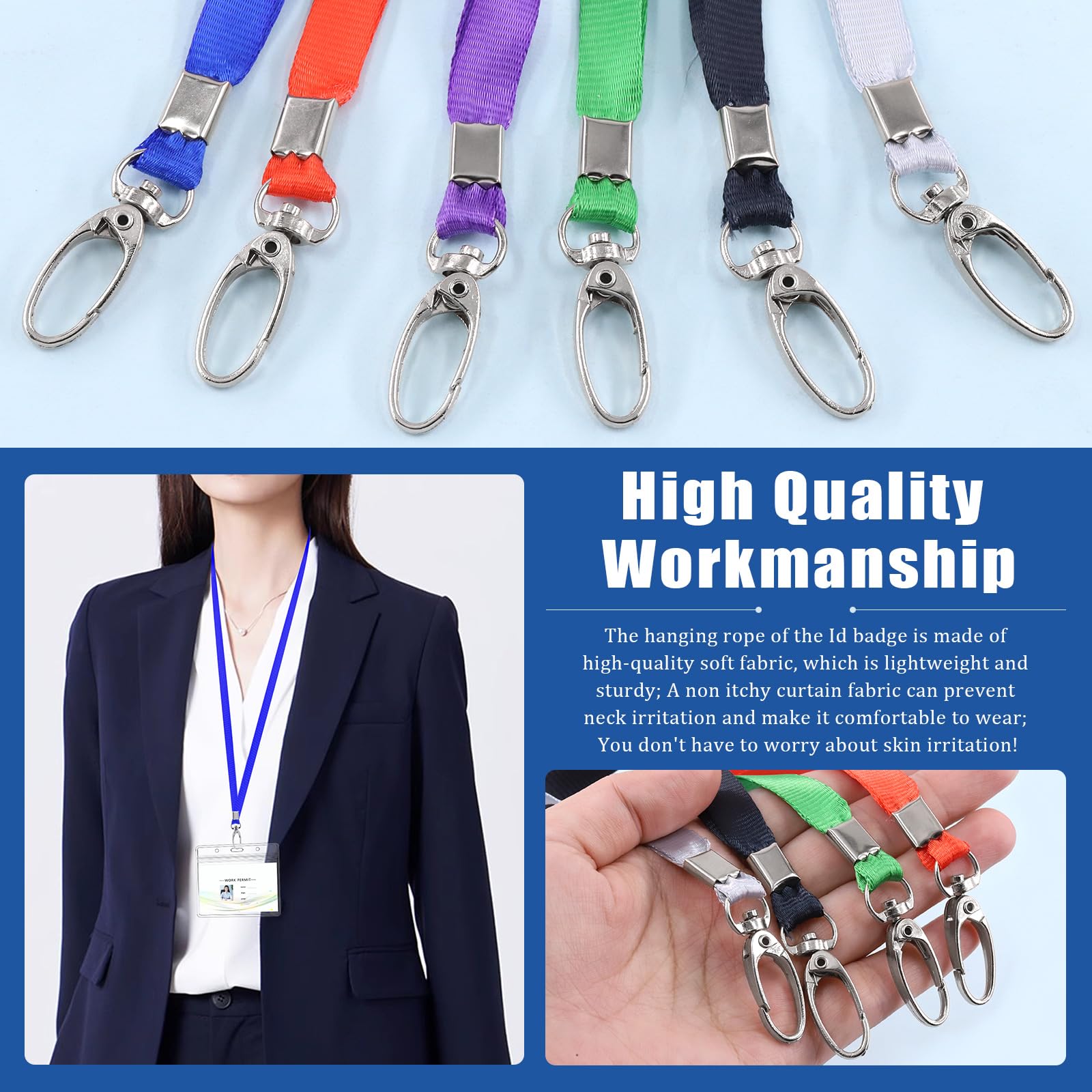 Glarks 50Pcs Lanyards Bulk Black Lanyard Flat Nylon Clip Swivel Hooks ID Badges Lanyard with Clip for Office ID Badges Key Chains