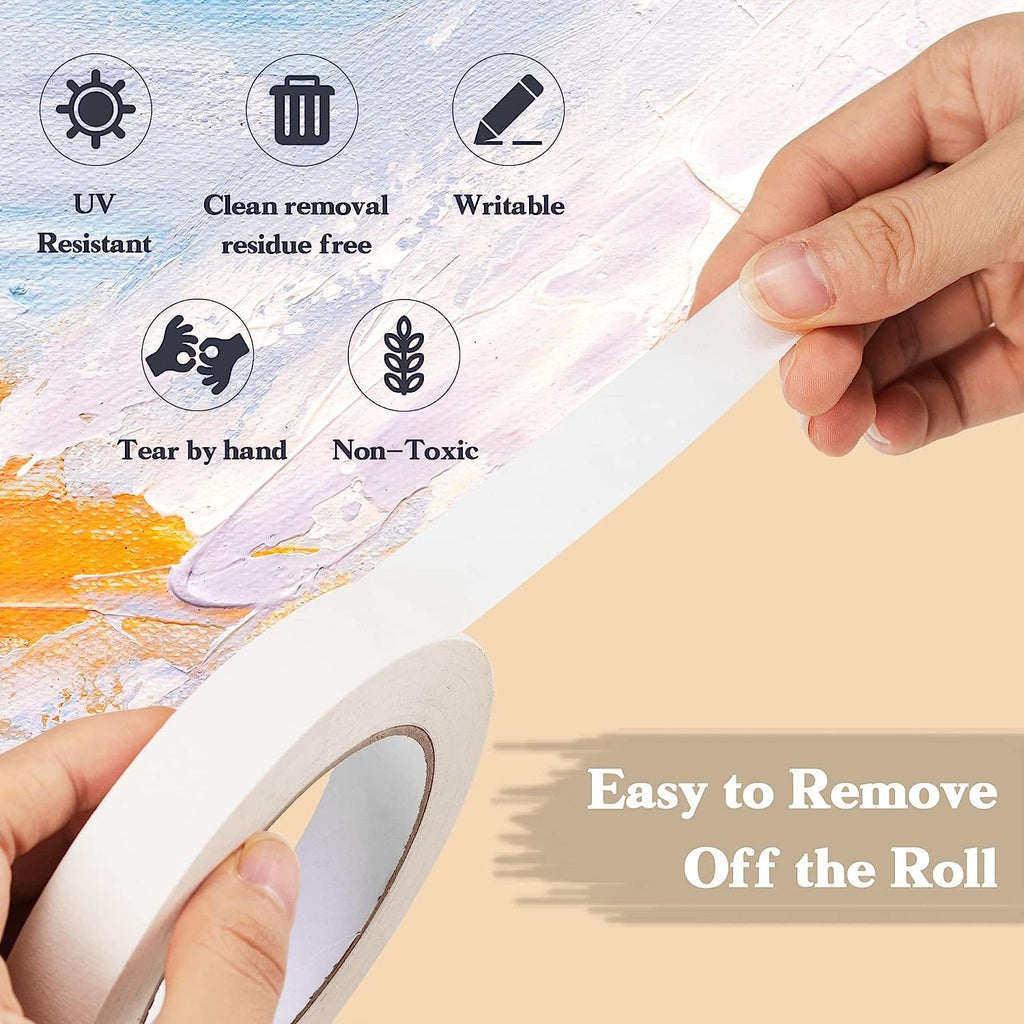 HEYSTYLE Masking Tape 1/2 Inch x 55 Yards (12.5mm x 50m) - 12 Rolls, No Residue Beige White Painters Tape, Craft Tape, Strong Adhesive Decorative Tape for Painting, DIY, Arts, Crafts, Labeling
