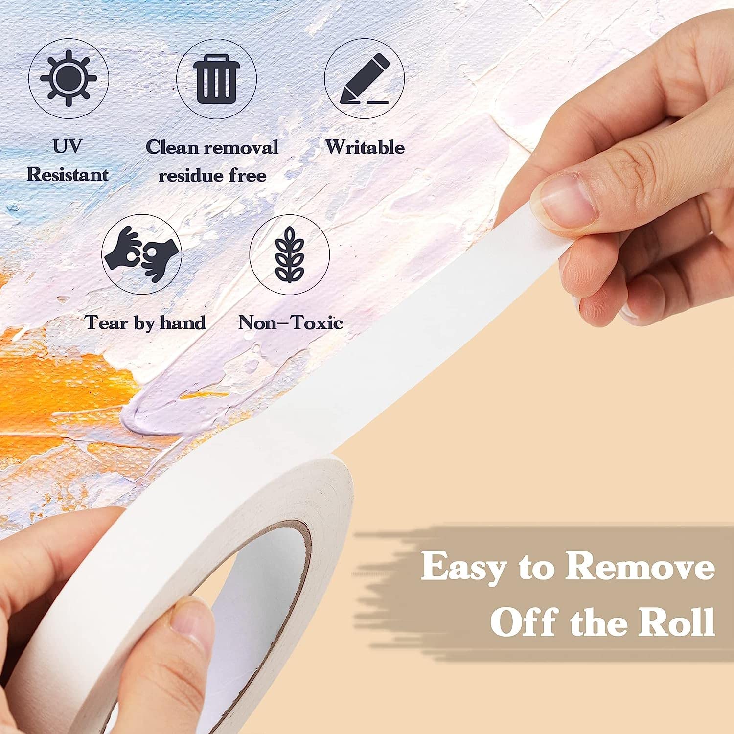 HEYSTYLE Masking Tape 1/2 Inch x 55 Yards (12.5mm x 50m) - 12 Rolls, No Residue Beige White Painters Tape, Craft Tape, Strong Adhesive Decorative Tape for Painting, DIY, Arts, Crafts, Labeling