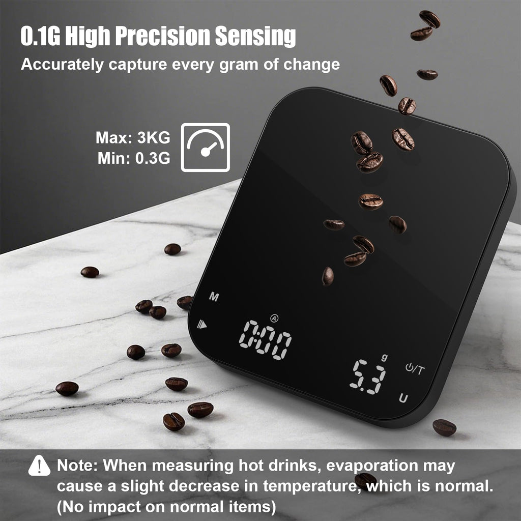 Diyife Rechargeable Coffee Scale, 0.1 g/3kg High Precision Espresso Scale with LED Display and 2 Timer Modes,6 Weighing Units,Silicone Protective Case. Kitchen Scale for Weighing Coffee and Ingredient