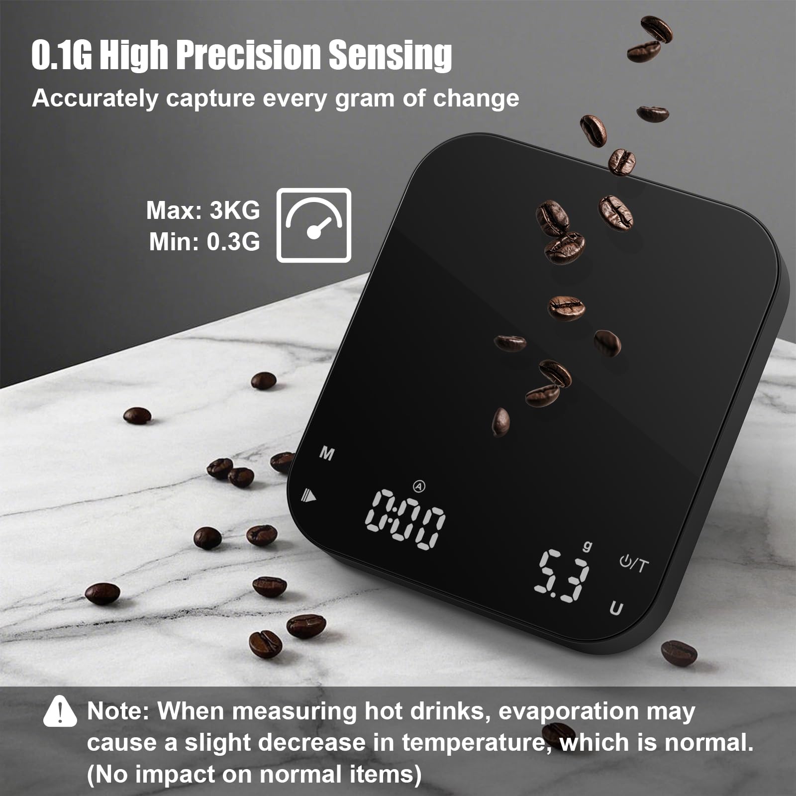 Diyife Rechargeable Coffee Scale, 0.1 g/3kg High Precision Espresso Scale with LED Display and 2 Timer Modes,6 Weighing Units,Silicone Protective Case. Kitchen Scale for Weighing Coffee and Ingredient
