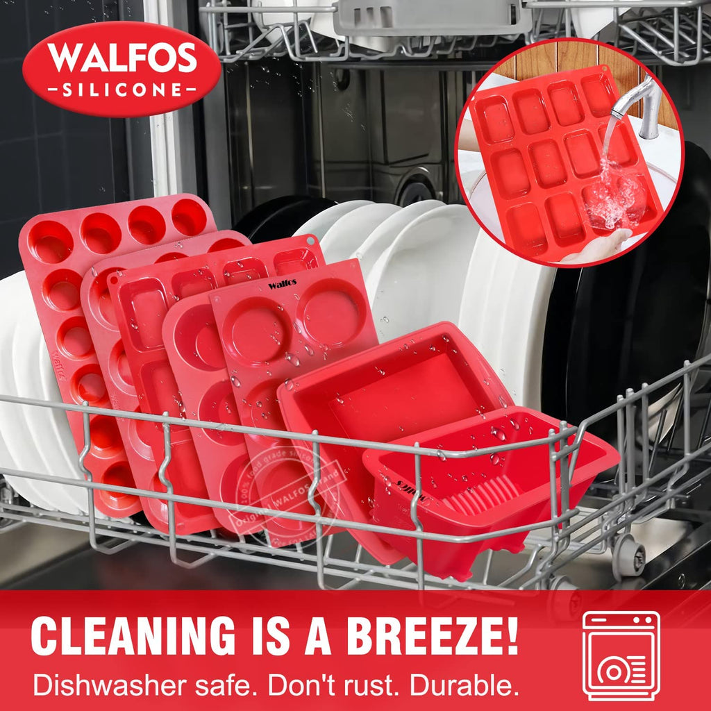 Silicone Mini Loaf pan, Walfos 12 Cavities Mini Bread Pan Brownie Pan, Food Grade & Non-Stick, Ideal for Mini Bread, Brownie, Cornbread, Cheesecake and Chocolate (2 Pieces)