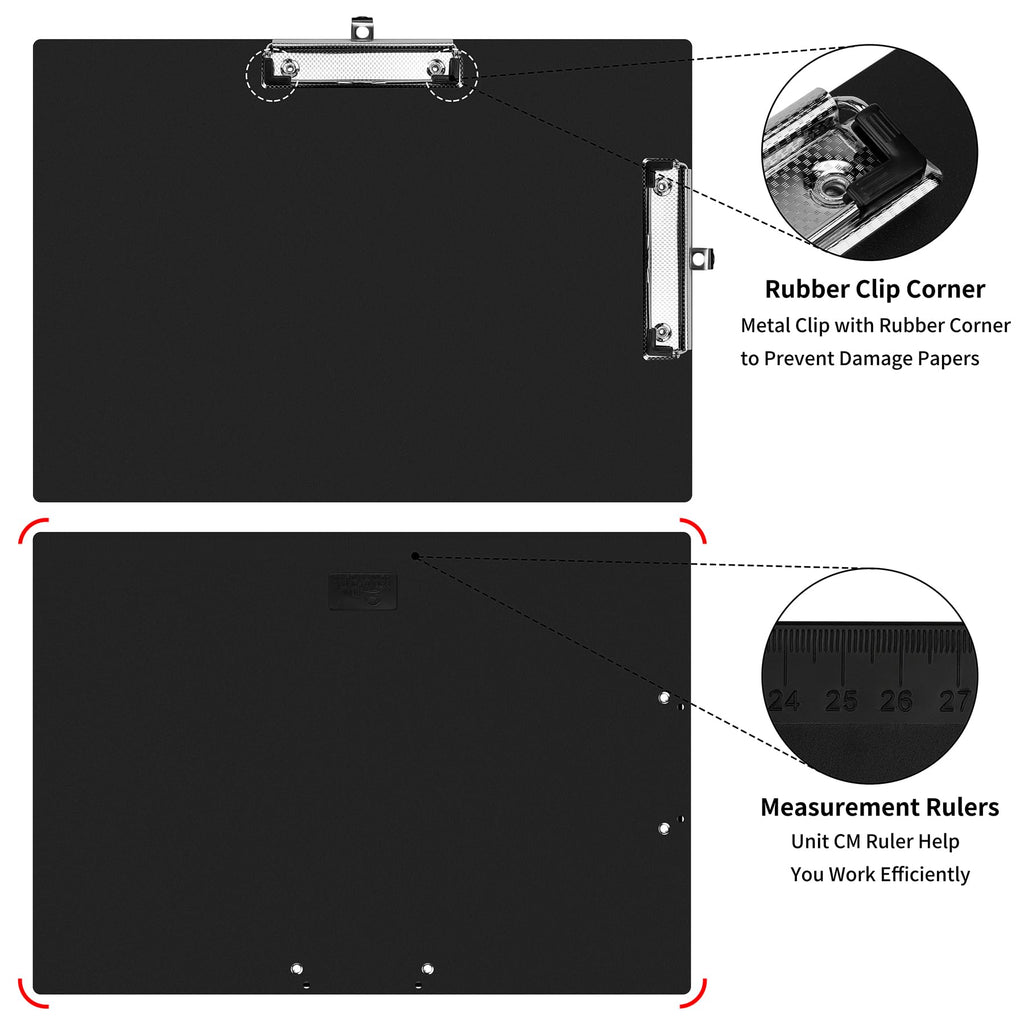 Pechor A3 Clipboard Extra Large 13" x 17" Double-Clip Boards Durable Not Fragile Horizontal Plastic Landscape Lap Boards with Low Profile Clip for Drawing, Sketching, Art Supplies
