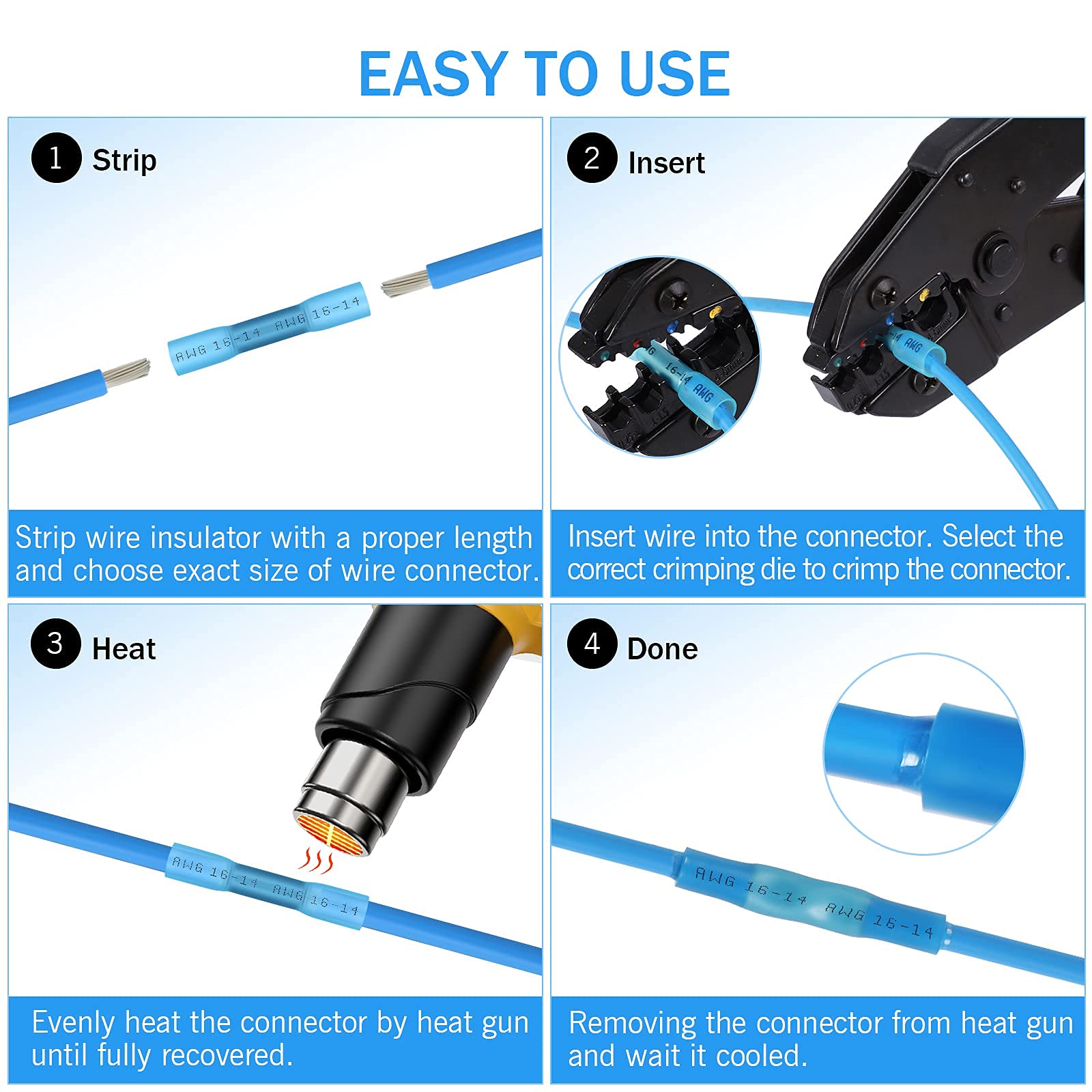 Kuject 270PCS Heat Shrink Butt Connectors, Insulated Waterproof Wire Connector kit, Tinned Copper Electrical Crimp Connectors for Automotive Marine Boat Truck Stereo Joint