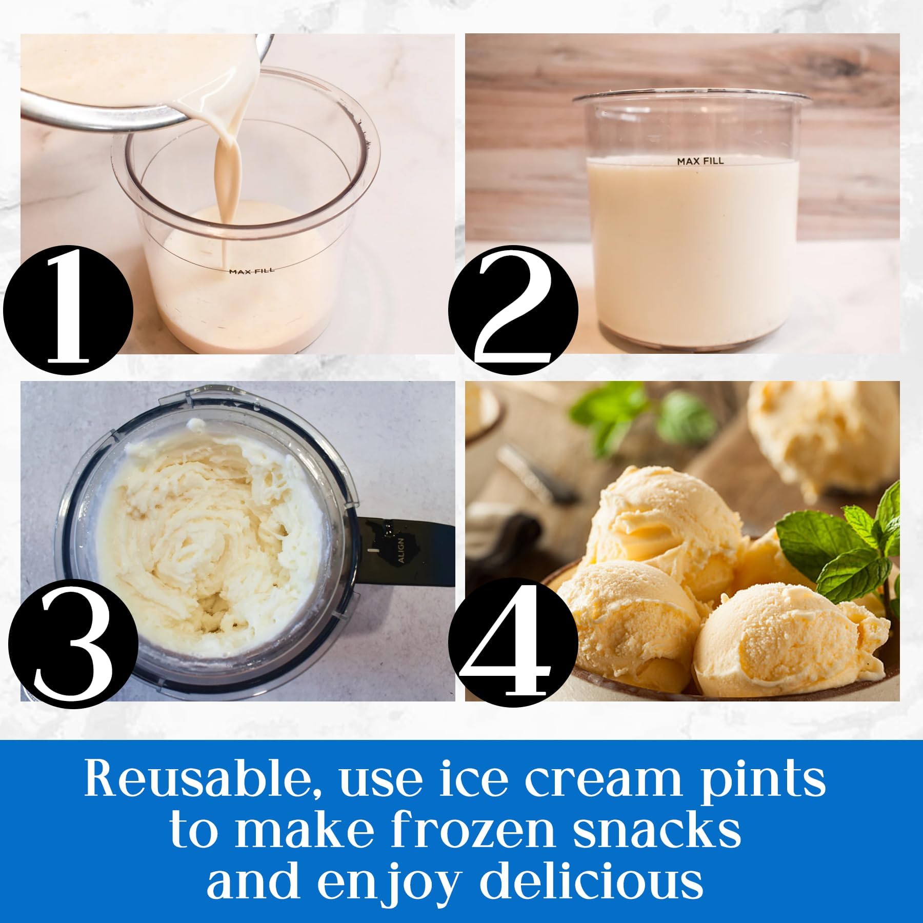 Containers Replacement for Ninja Creami Pints and Lids & Scoop - 4 Pack | Compatible with NC300/NC301/NC299AMZ Series | BPA-Free, Dishwasher-Safe, Leak-Proof Pints for Homemade Ice Cream