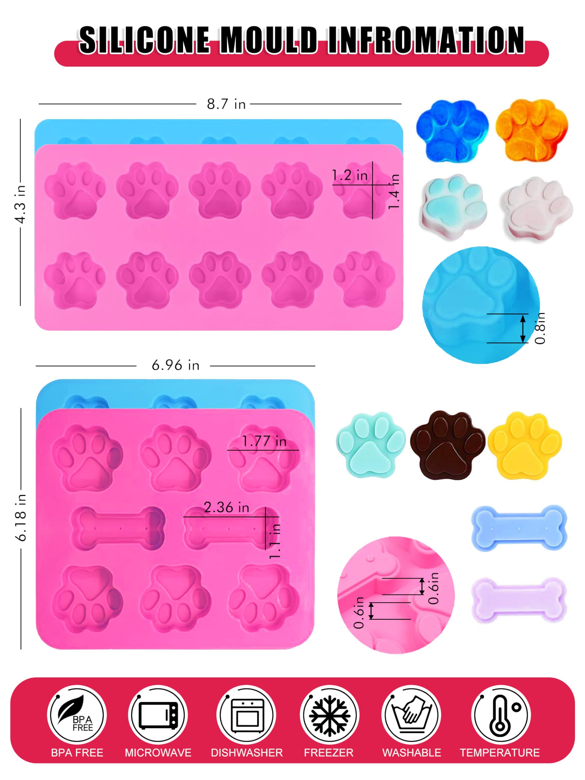 RUGVOMWM Homemade Silicone Dog Treat Molds - Dog Treat Cookie Cutters - Dog Treat CRecipes, Food Grade Silicone Molds for Candy and Dog Ice Cubs - Set of 15, Purple