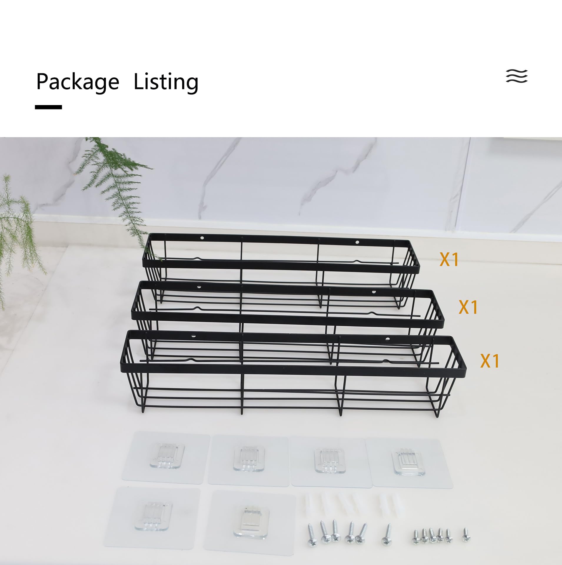 3 Pack Kitchen Cabinet Over the Door Organizer,3 Tier Spice Rack,Metal Pantry Organizers,Self Adhesive Kitchen Cabinet Organizer,Cabinet Door Storage Box for Bathroom/Kitchen/RVs. (Black)